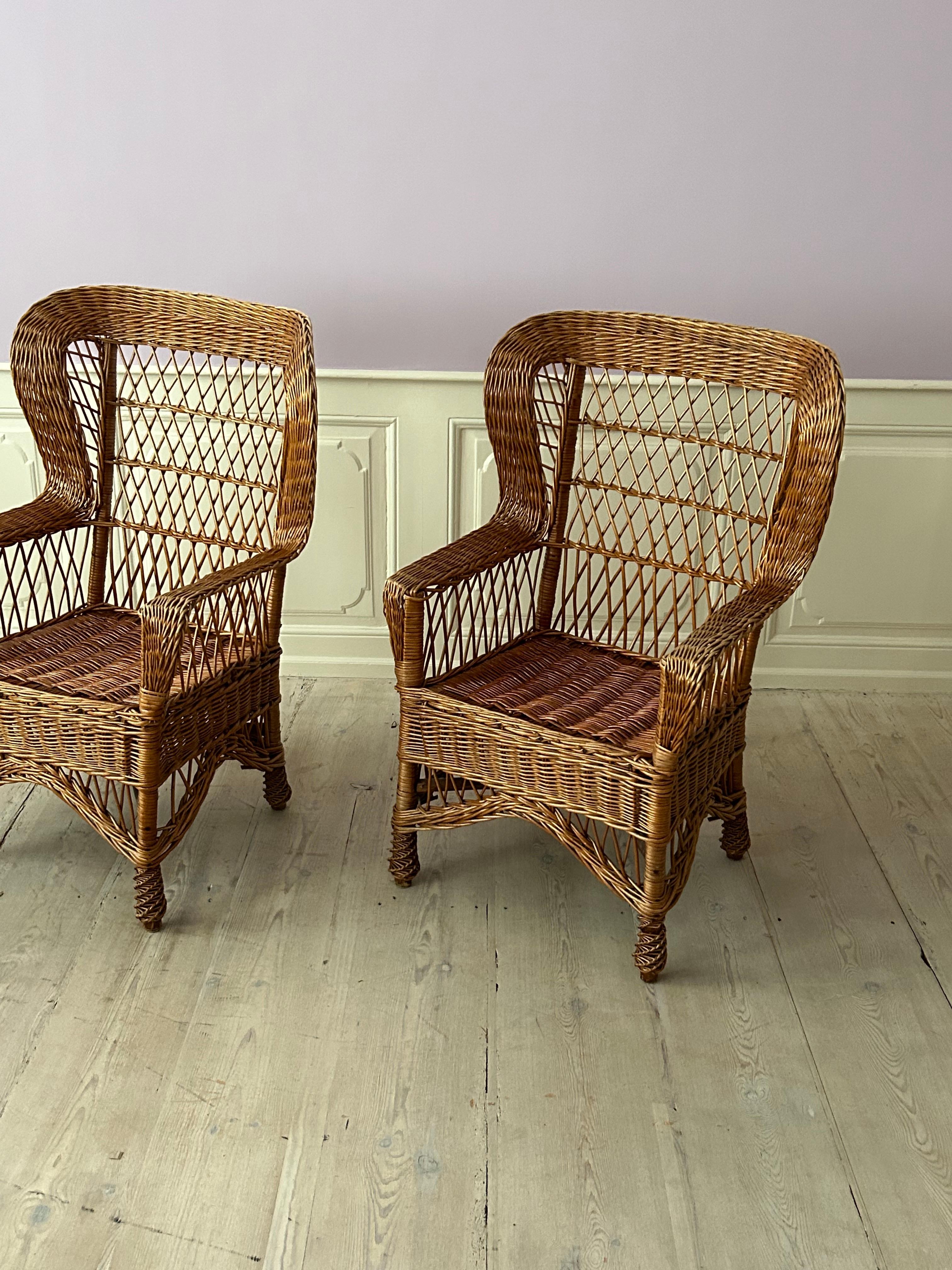 Vintage Pair of Armchairs in Rattan with Decorative Details, France, 1970s In Good Condition For Sale In Copenhagen K, DK