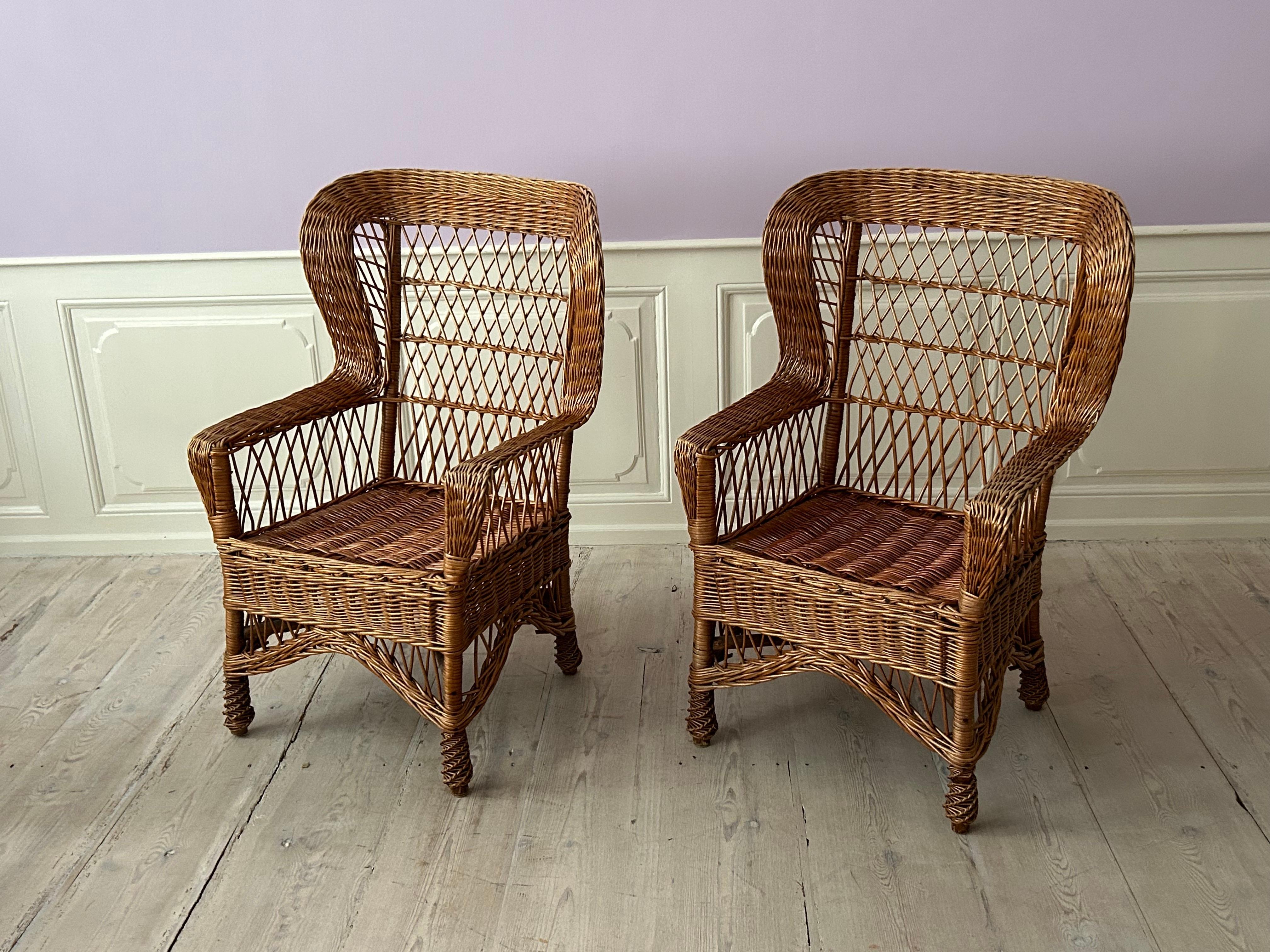 Late 20th Century Vintage Pair of Armchairs in Rattan with Decorative Details, France, 1970s For Sale