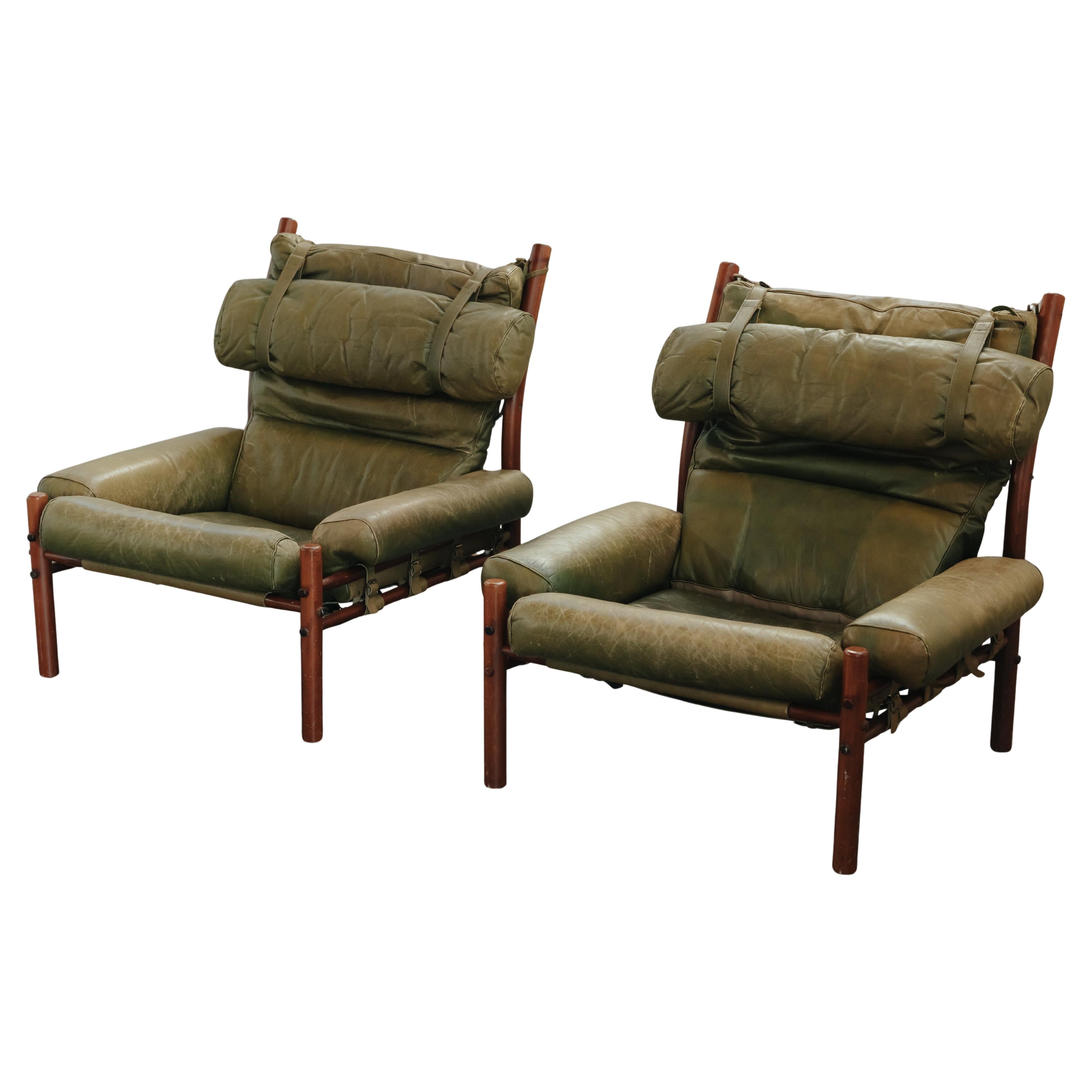 Vintage Pair Of Arne Norell Inca Lounge Chairs From Sweden, Circa 1970