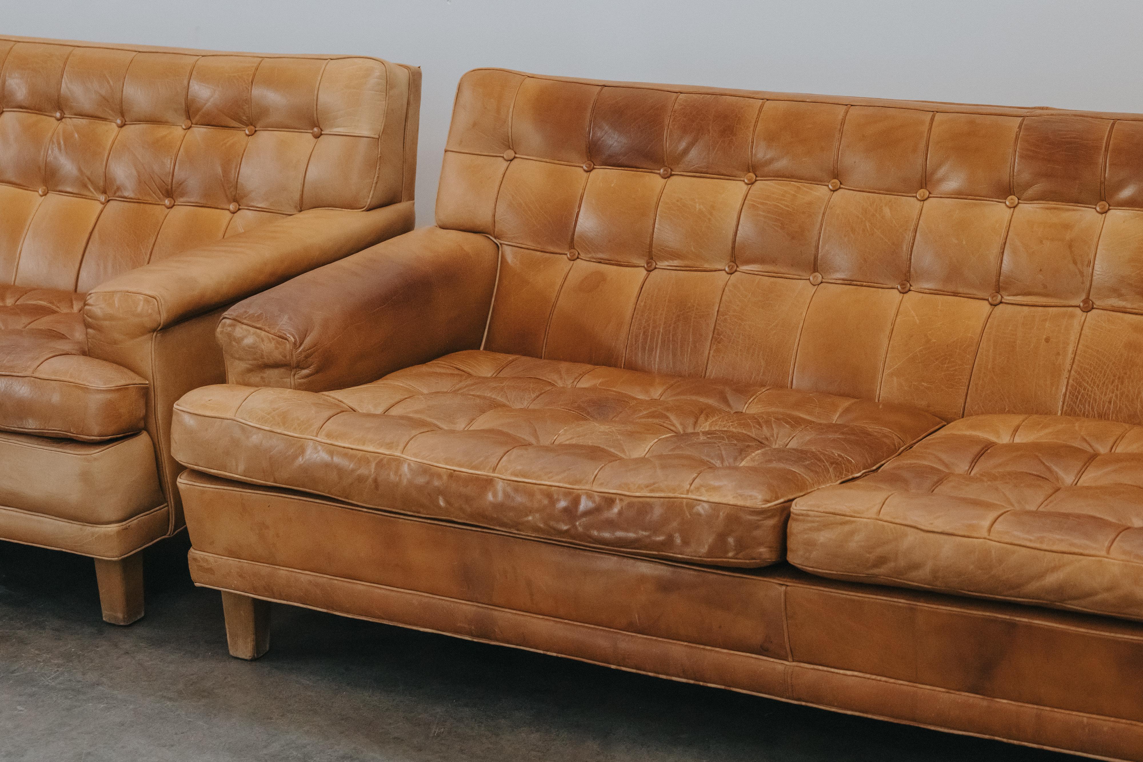Pareja vintage de sofás Merkur de cuero de Arne Norell, Suecia, circa 1970 Cuero en venta