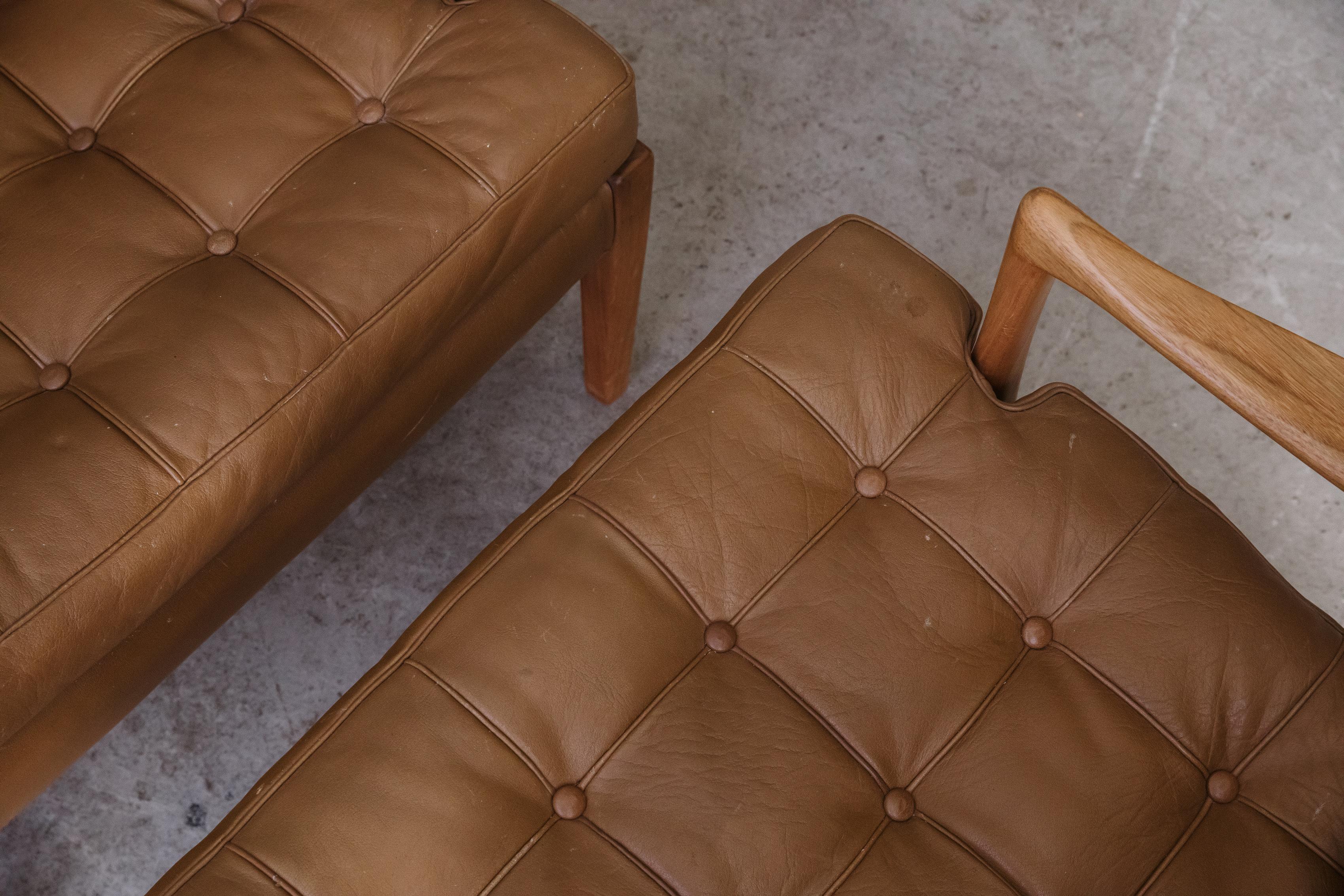 Leather Vintage Pair Of Arne Norell Lounge Chairs, Model Merkur, Sweden 1970s