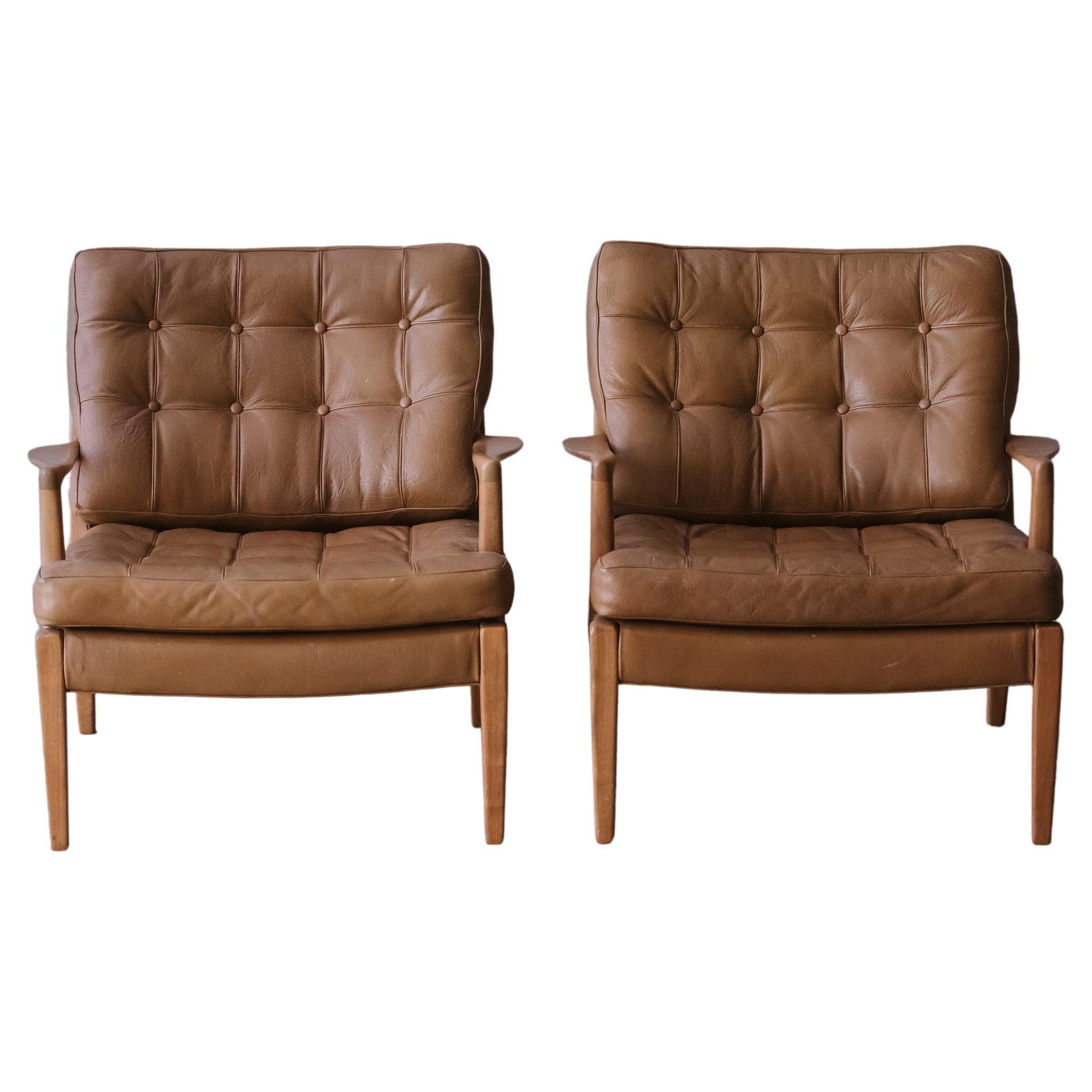 Vintage Pair Of Arne Norell Lounge Chairs, Model Merkur, Sweden 1970s