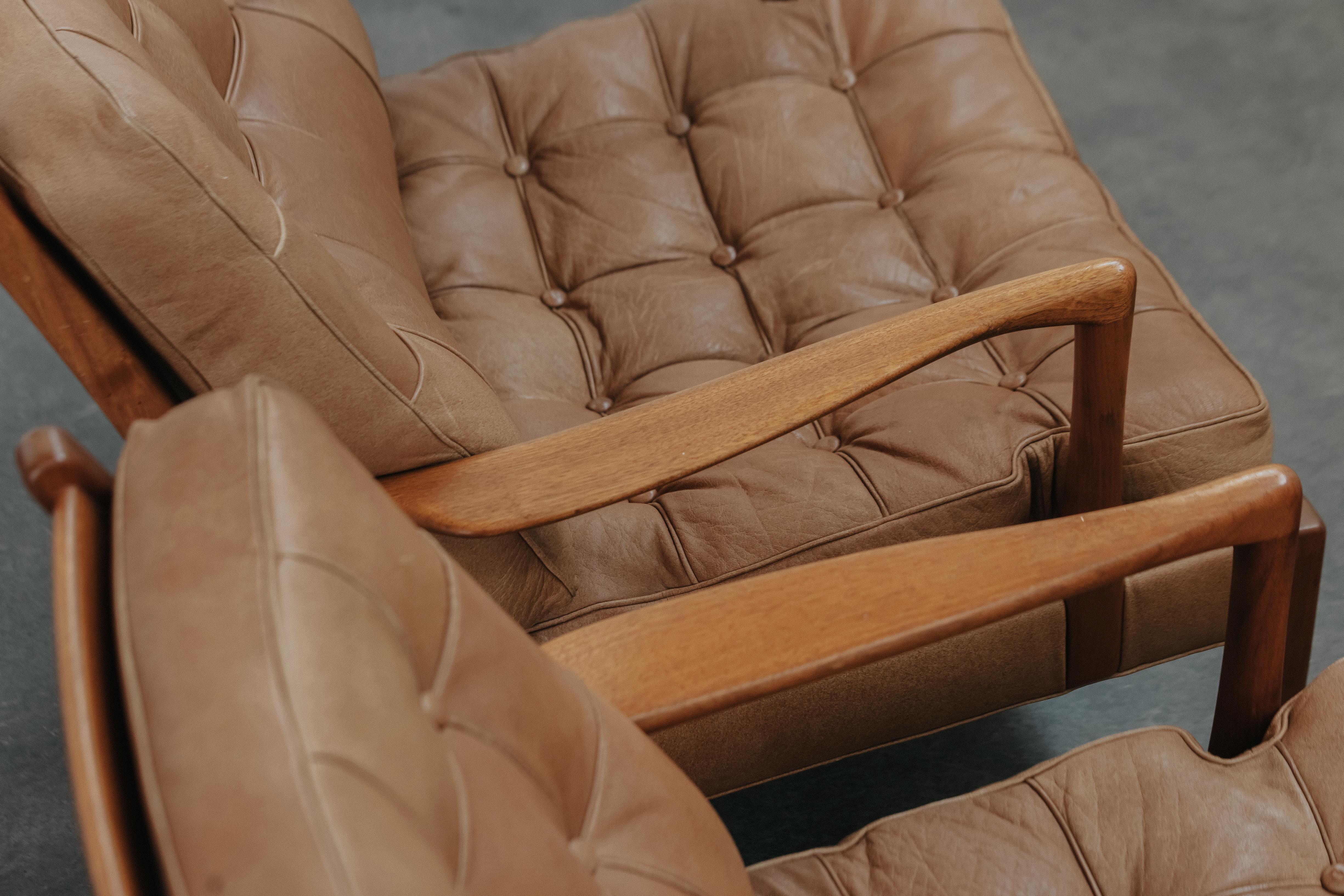 Leather Vintage Pair Of Arne Norell Merkur Lounge Chairs From Sweden, Circa 1970