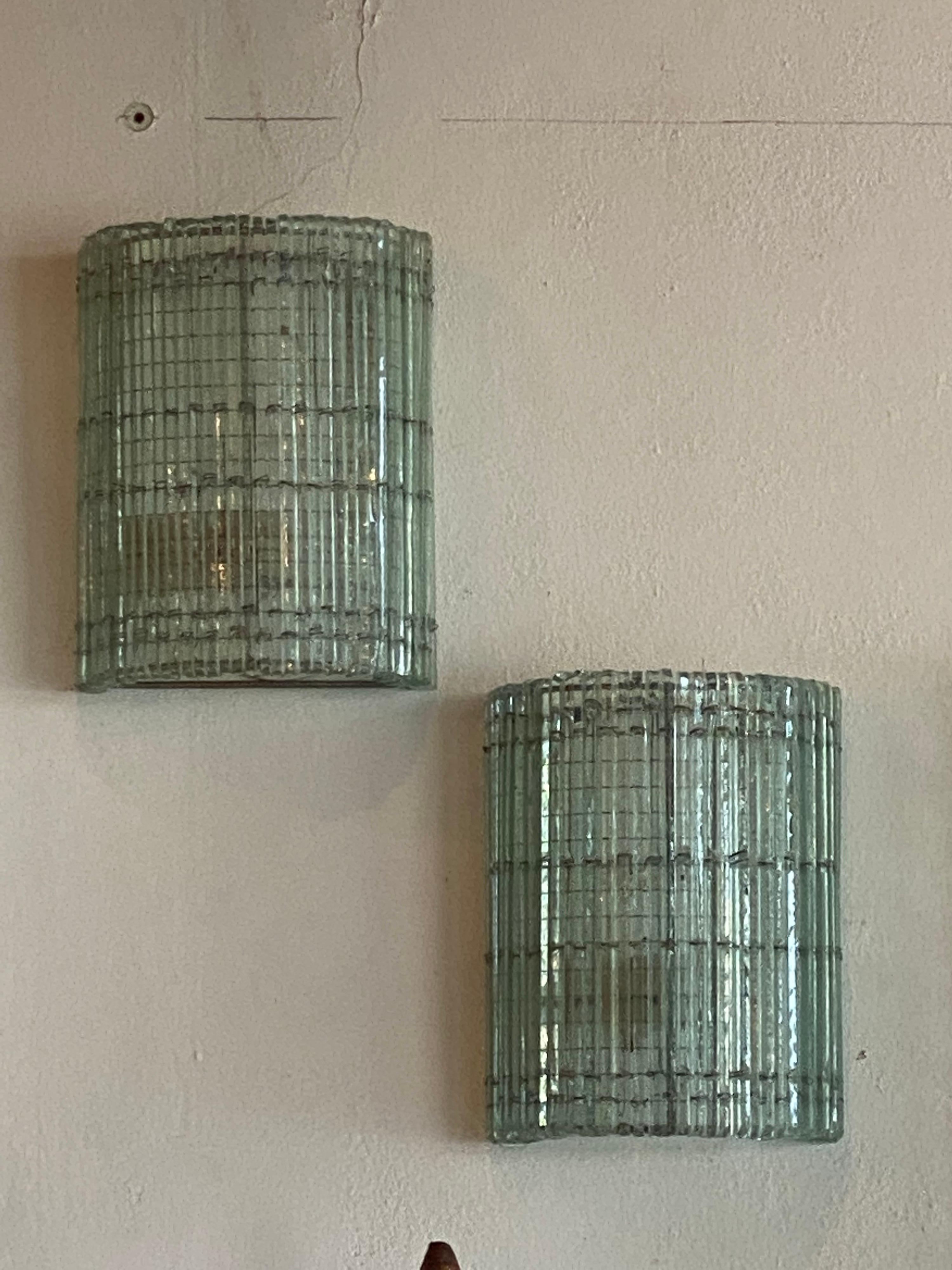 Vintage Pair of Art Deco French Glass Wall Light Sconces Newly Wired For Sale 7