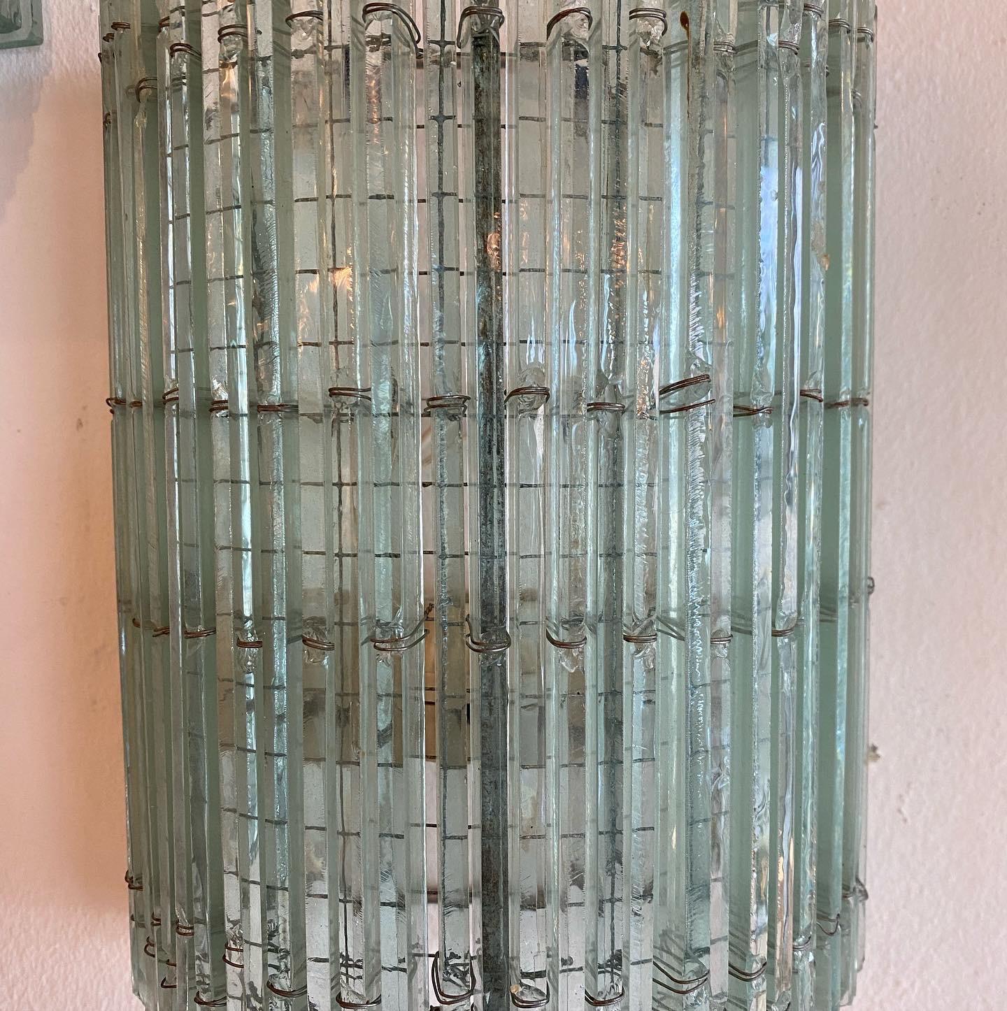 Vintage Pair of Art Deco French Glass Wall Light Sconces Newly Wired In Good Condition For Sale In West Palm Beach, FL