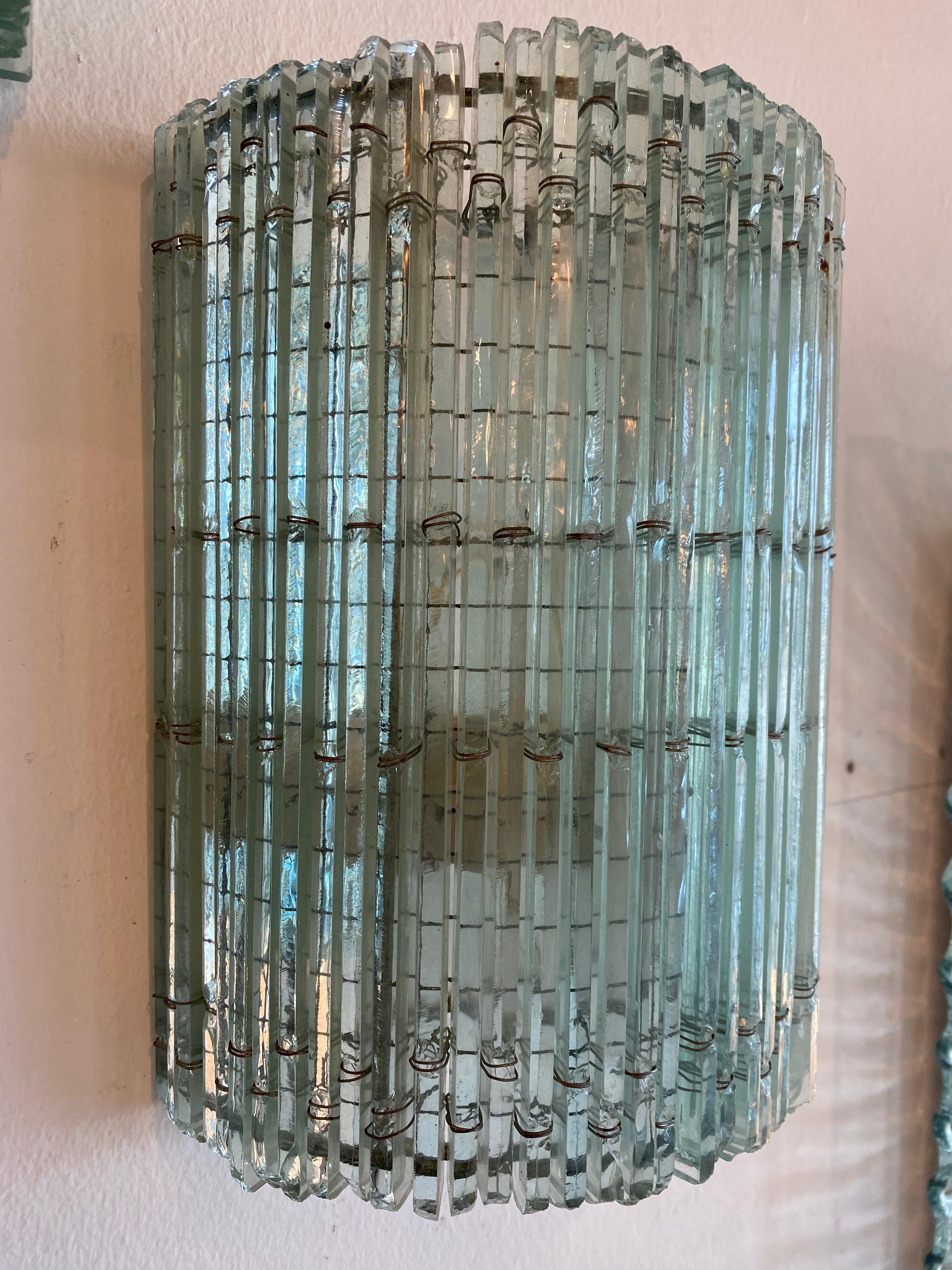 Vintage Pair of Art Deco French Glass Wall Light Sconces Newly Wired For Sale 2
