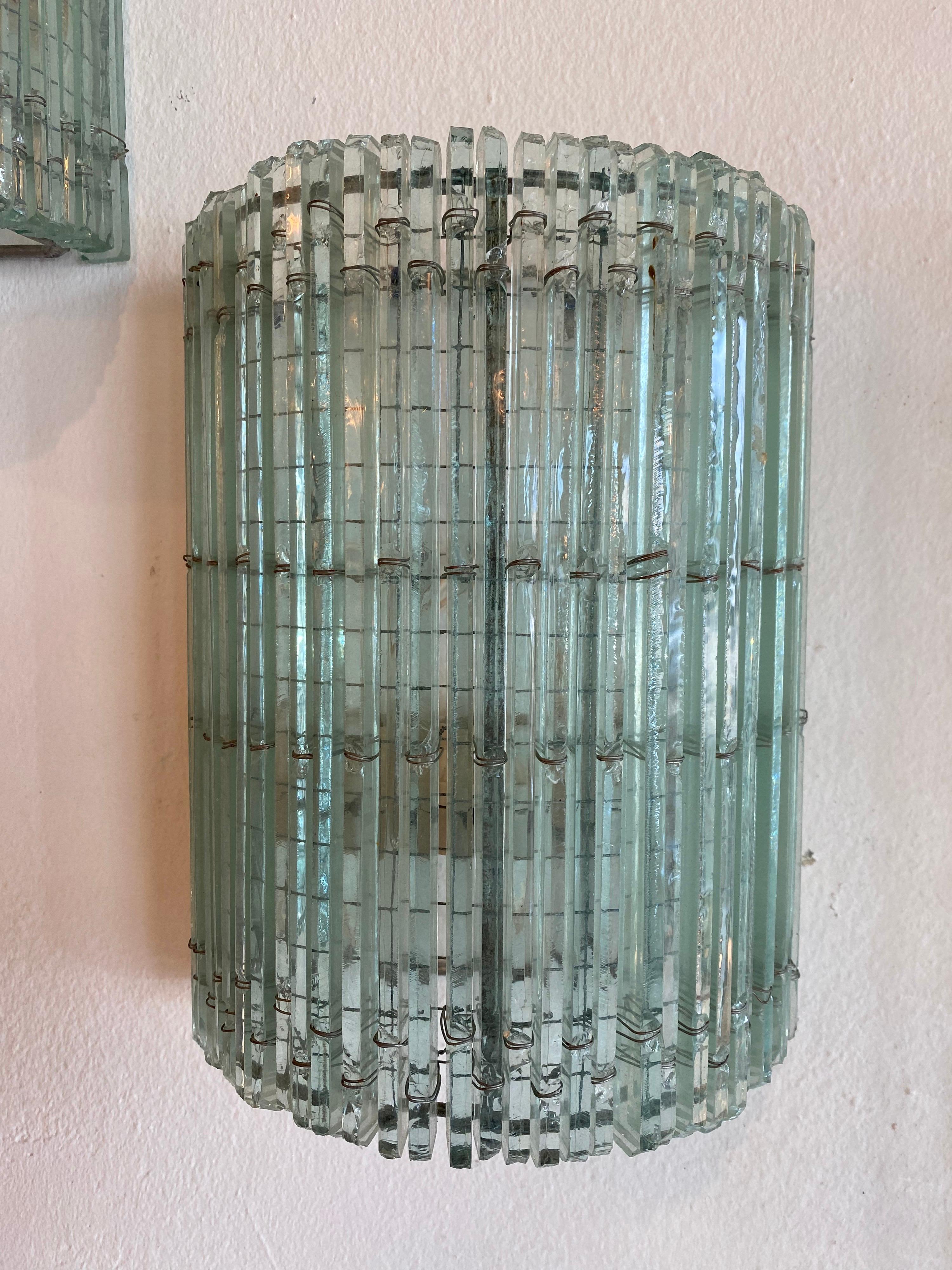 Vintage Pair of Art Deco French Glass Wall Light Sconces Newly Wired For Sale 4