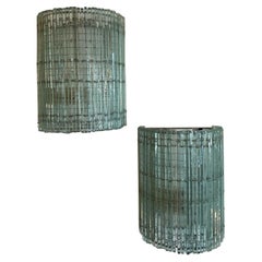 Vintage Pair of Art Deco French Glass Wall Light Sconces Newly Wired