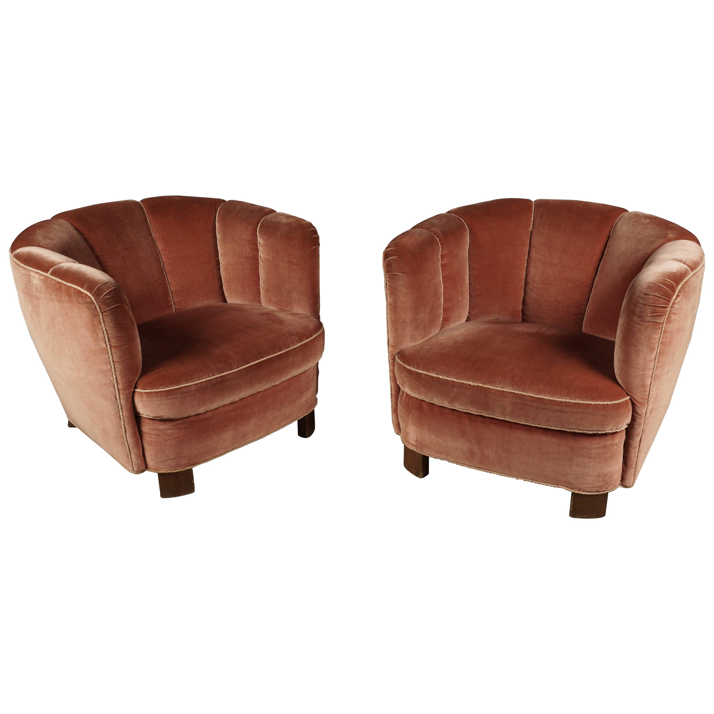 Vintage Pair of Art Deco Lounge Chairs from Denmark, circa 1950