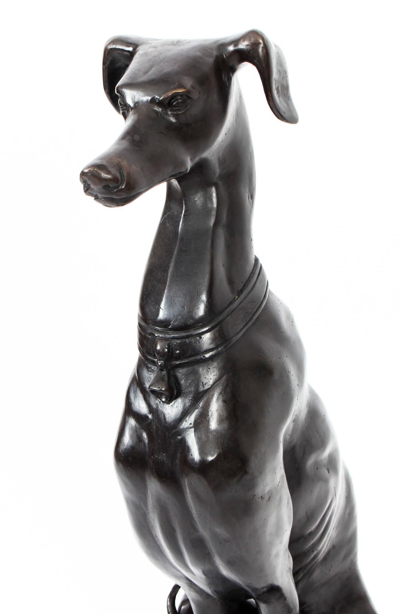 Vintage Pair of Art Deco Revival Bronze Seated Dogs, 20th Century In Good Condition In London, GB