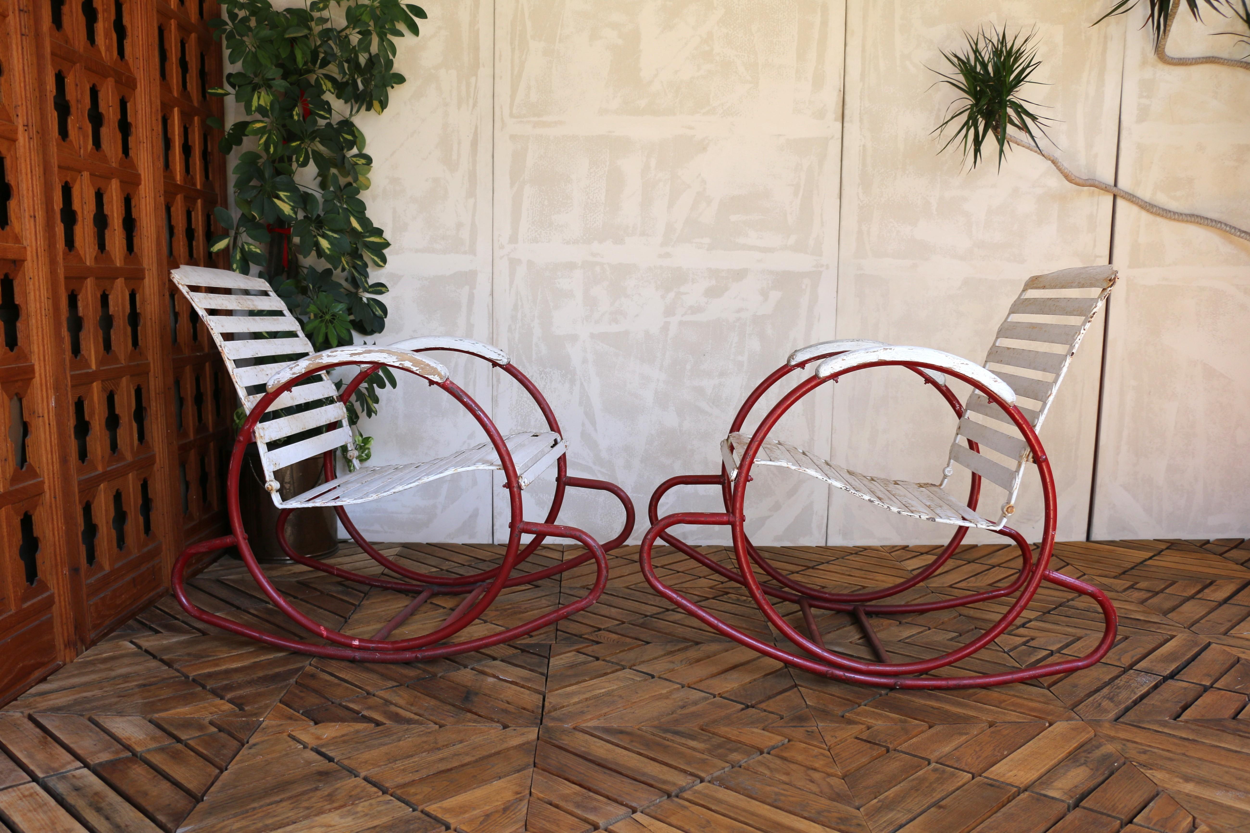 Fer forgé Vintage Paire de fauteuils à bascule Art of Vintage, 1930s en vente
