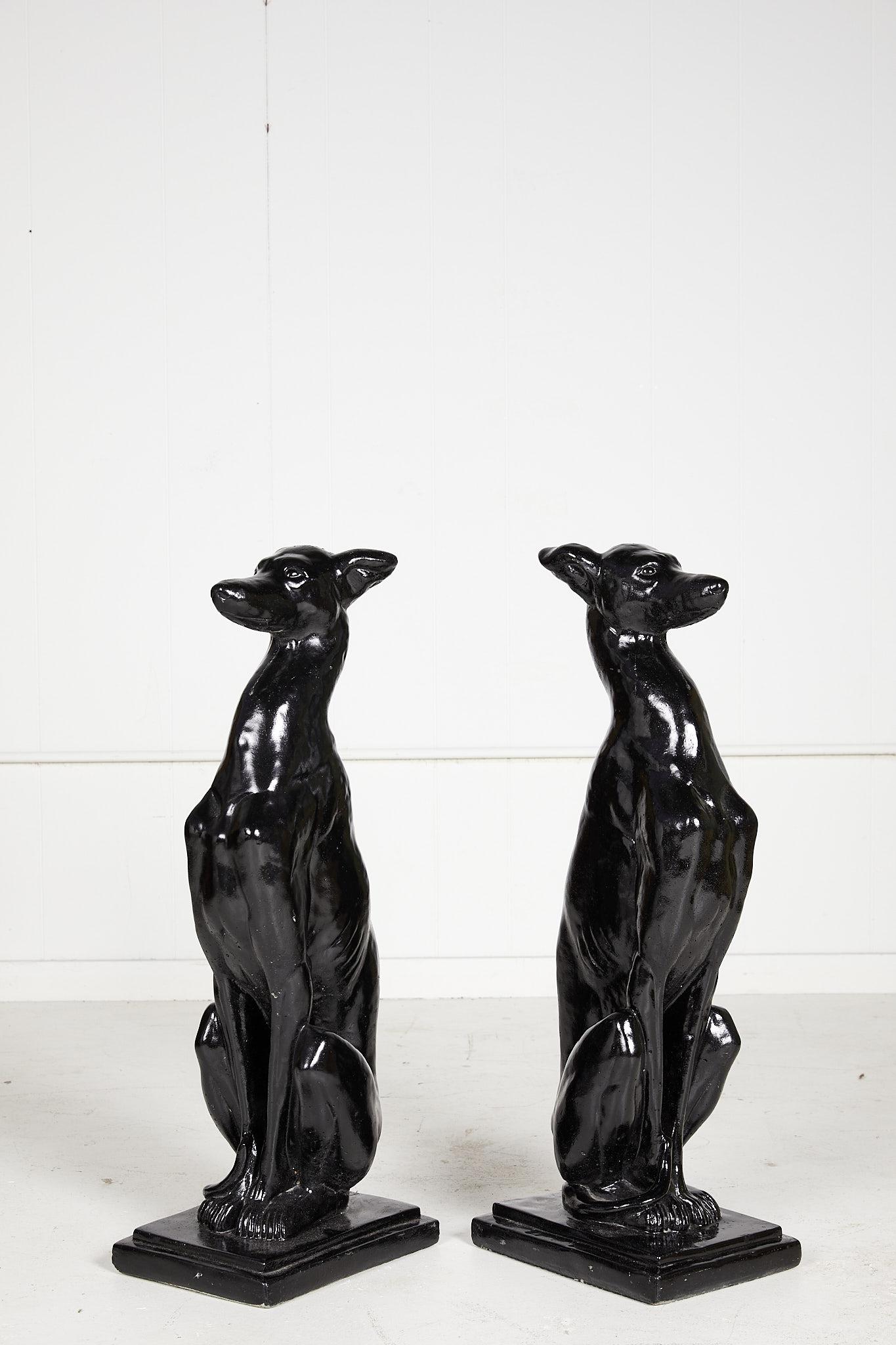 Glazed Vintage Pair of Art Deco Style Whippet Statues For Sale