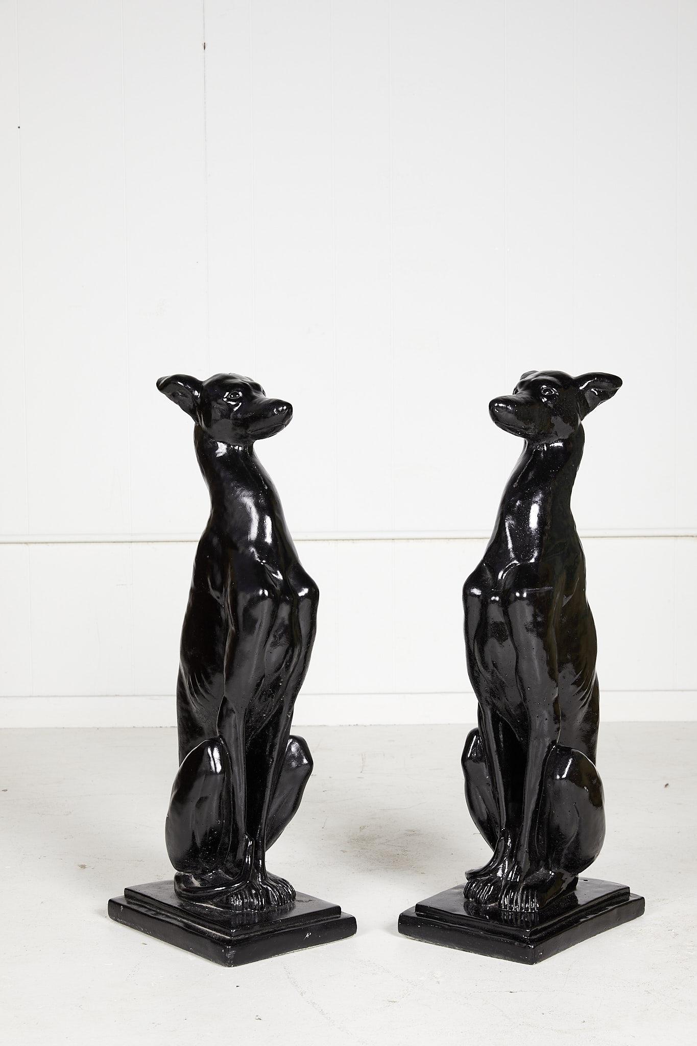 Concrete Vintage Pair of Art Deco Style Whippet Statues For Sale
