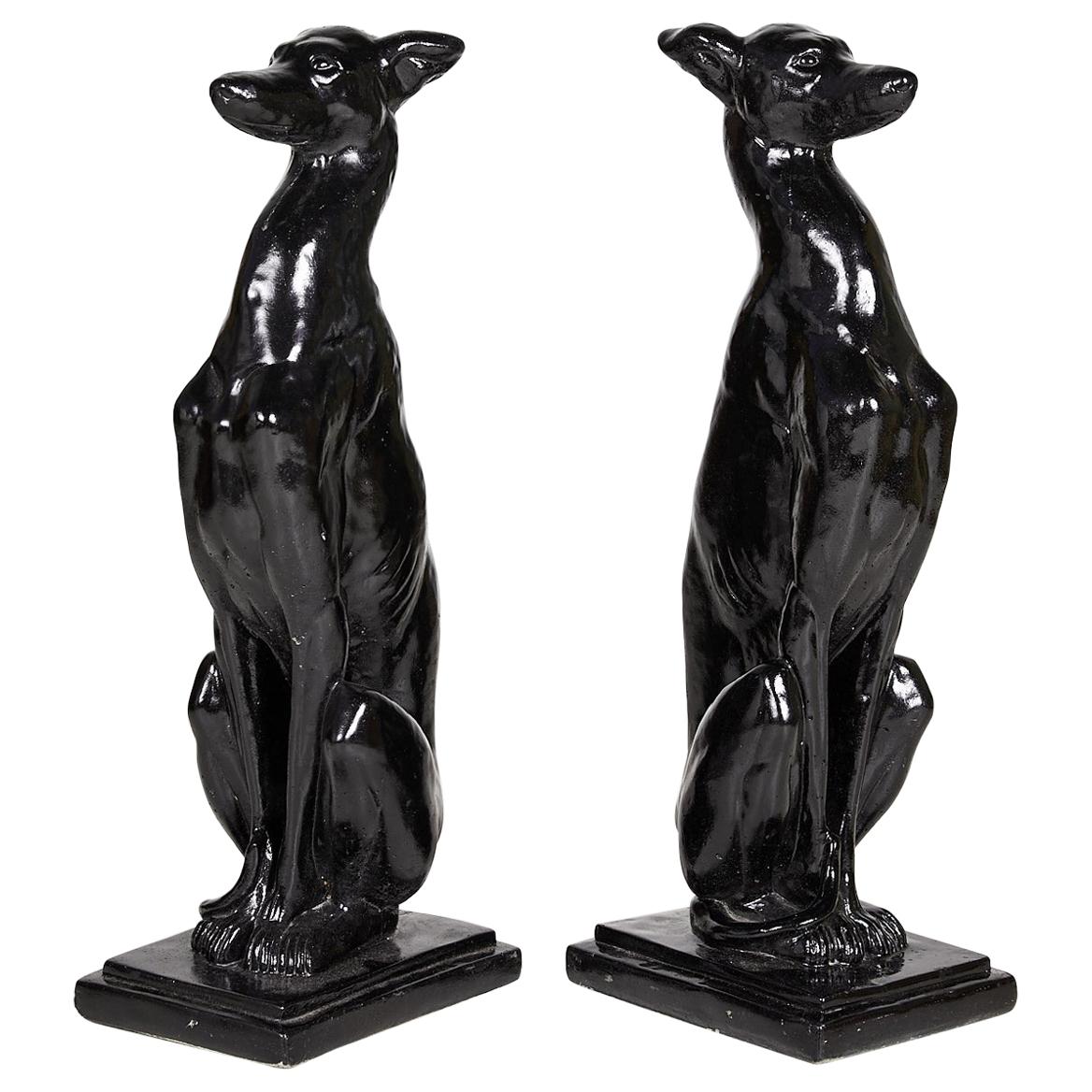 Vintage Pair of Art Deco Style Whippet Statues For Sale