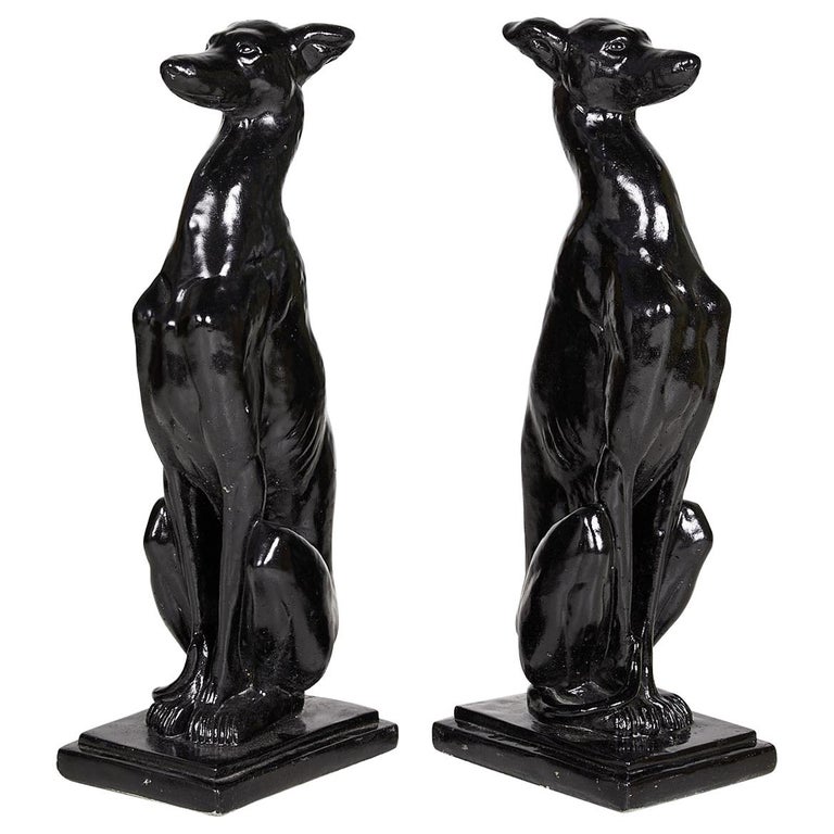 Vintage Pair of Art Deco Style Whippet Statues For Sale at 1stDibs