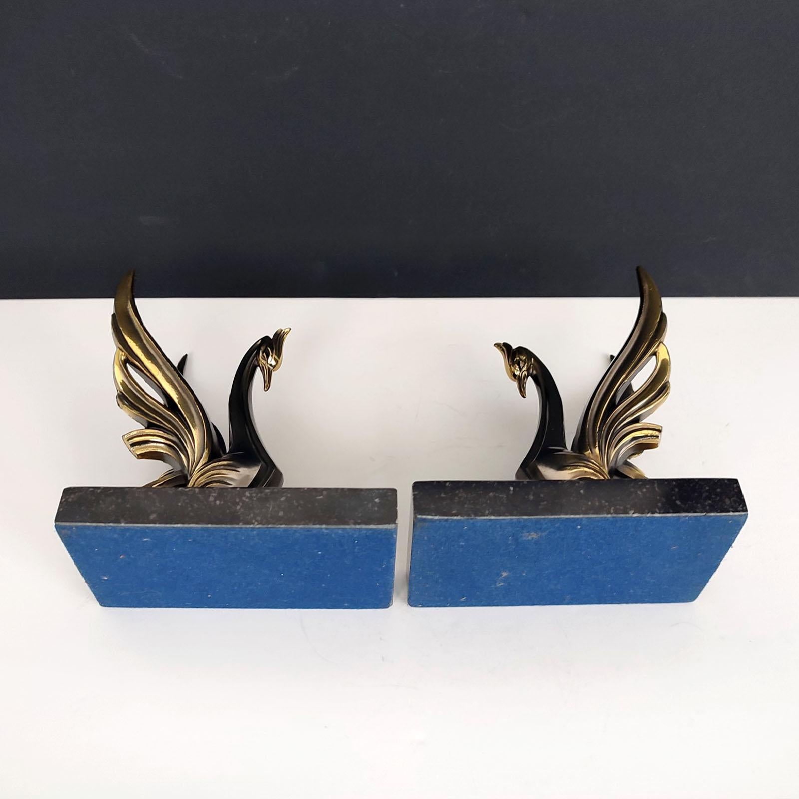 Metal Vintage Pair of Art Deco Swan Bookends, circa 1950