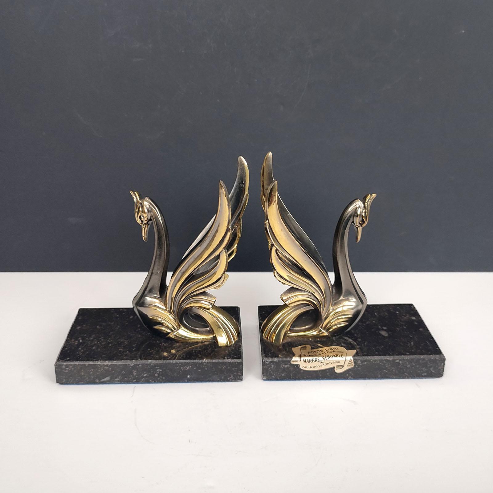 French Vintage Pair of Art Deco Swan Bookends, circa 1950