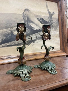 Vintage Pair of Art Nouveau Style Candlestick Holder Decor