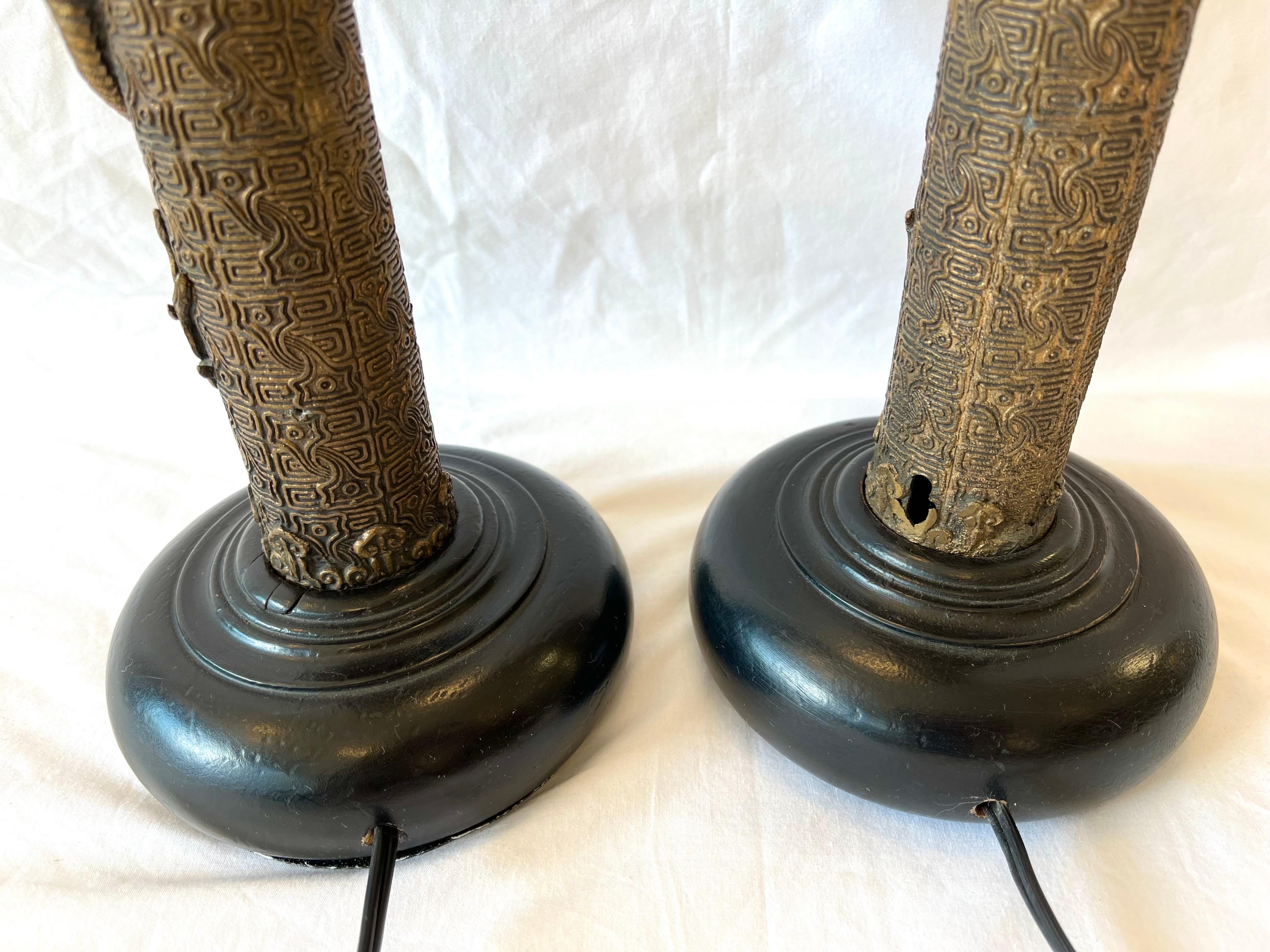 Vintage Pair of Asian Lamps with Coiling Dragons on Highly Detailed Support 7