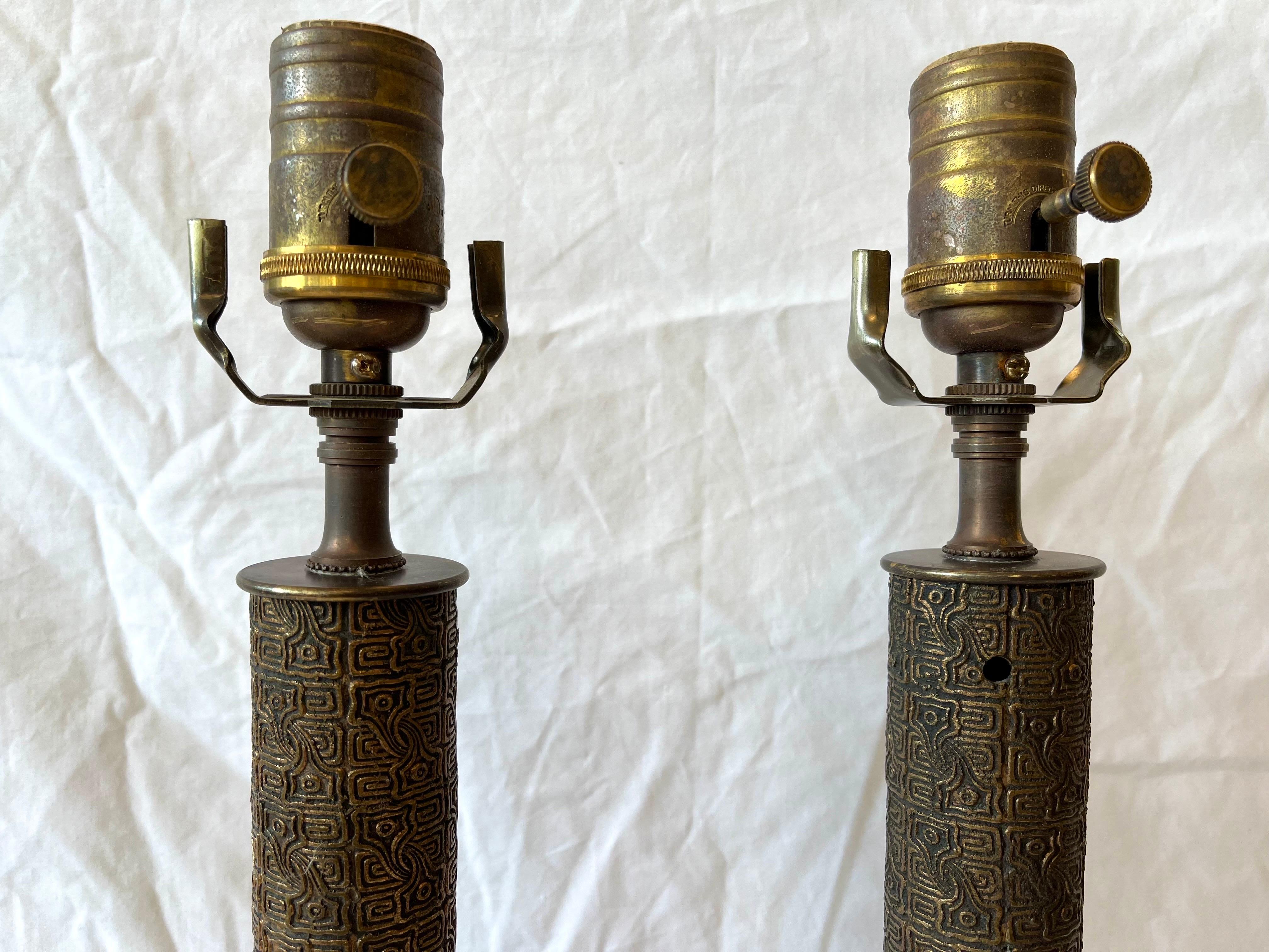 Vintage Pair of Asian Lamps with Coiling Dragons on Highly Detailed Support 14