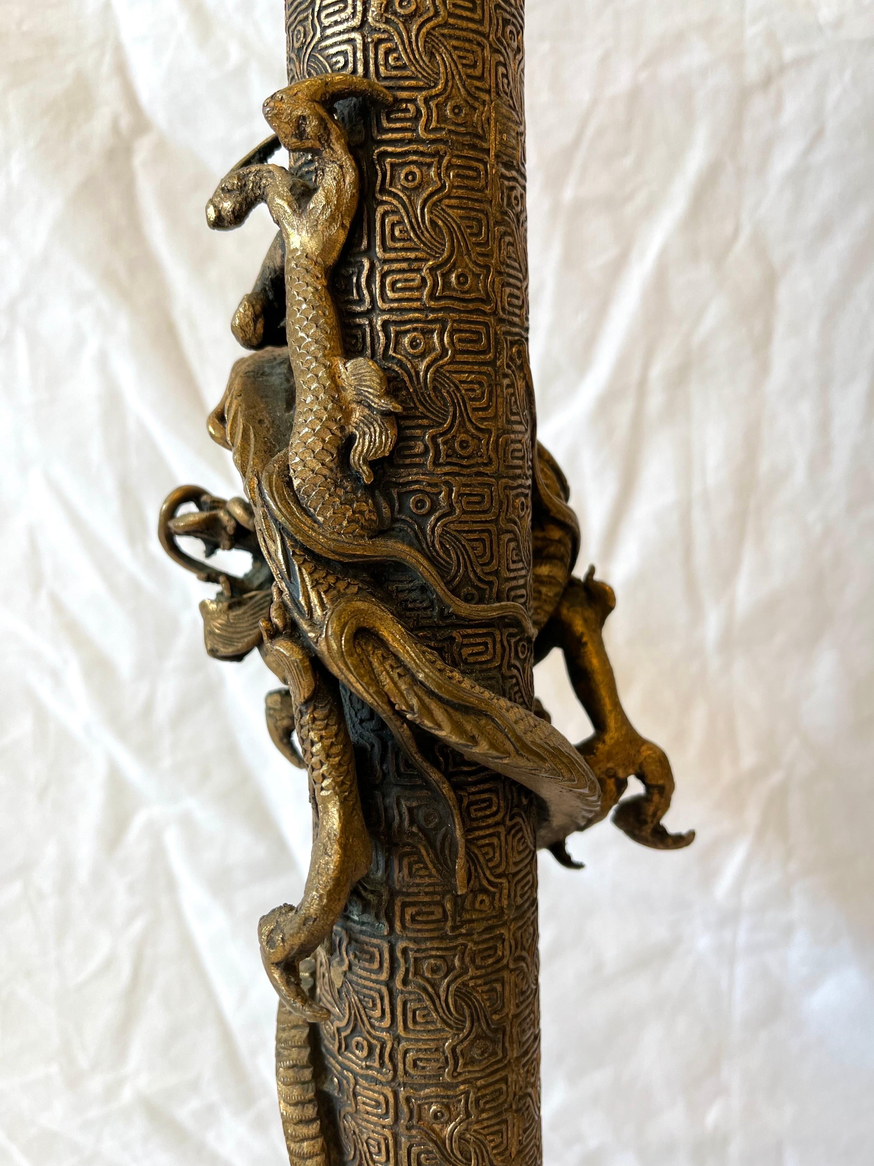 Vintage Pair of Asian Lamps with Coiling Dragons on Highly Detailed Support 1