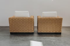 Vintage Pair Of Audoux Minet Woven Lounge Chairs From France, Circa 1960