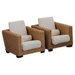 Vintage Pair Of Audoux Minet Woven Lounge Chairs From France, Circa 1960