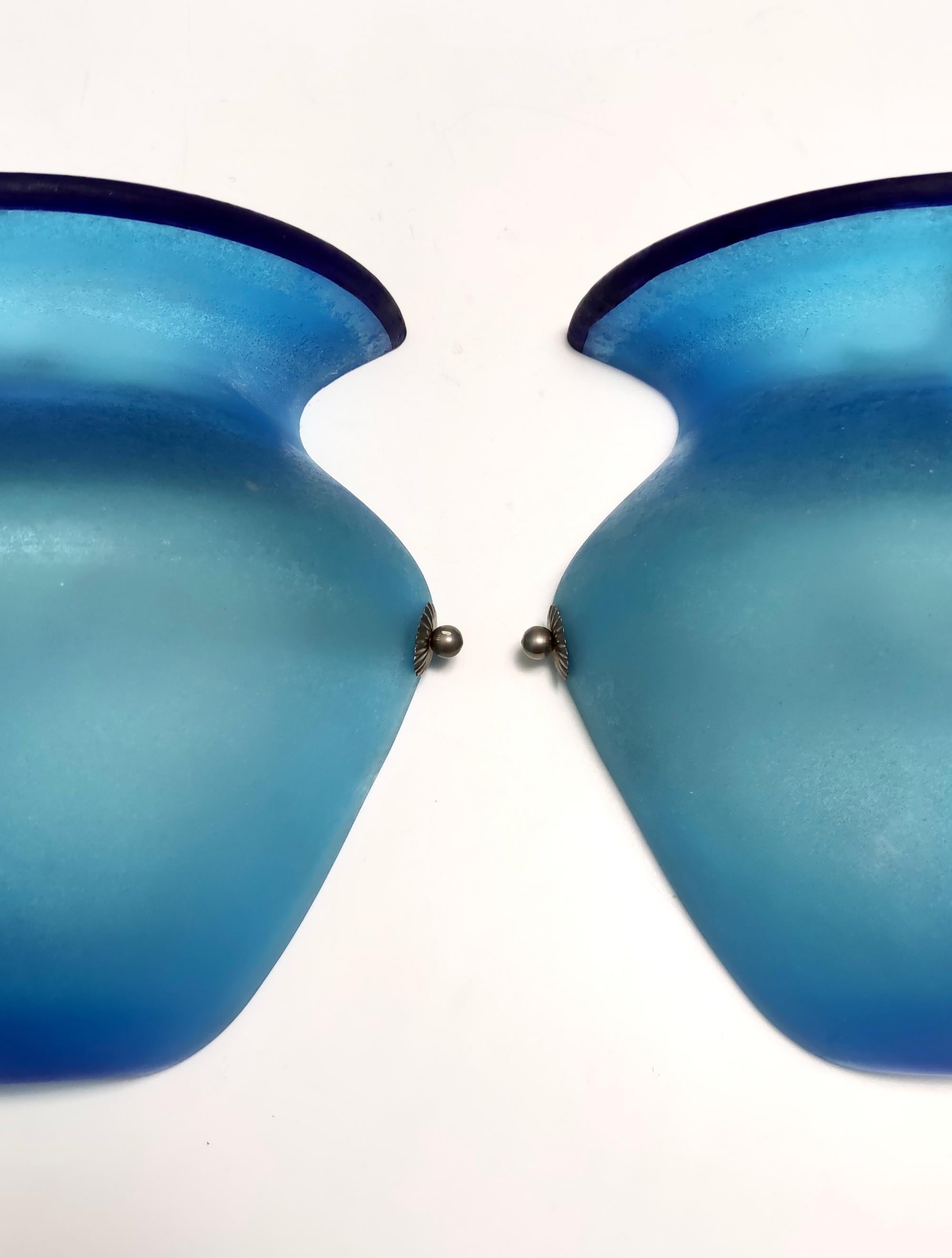 Vintage Pair of Azure Etched Murano Glass Sconces attr. to Gino Cenedese 1