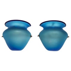 Vintage Pair of Azure Etched Murano Glass Sconces attr. to Gino Cenedese