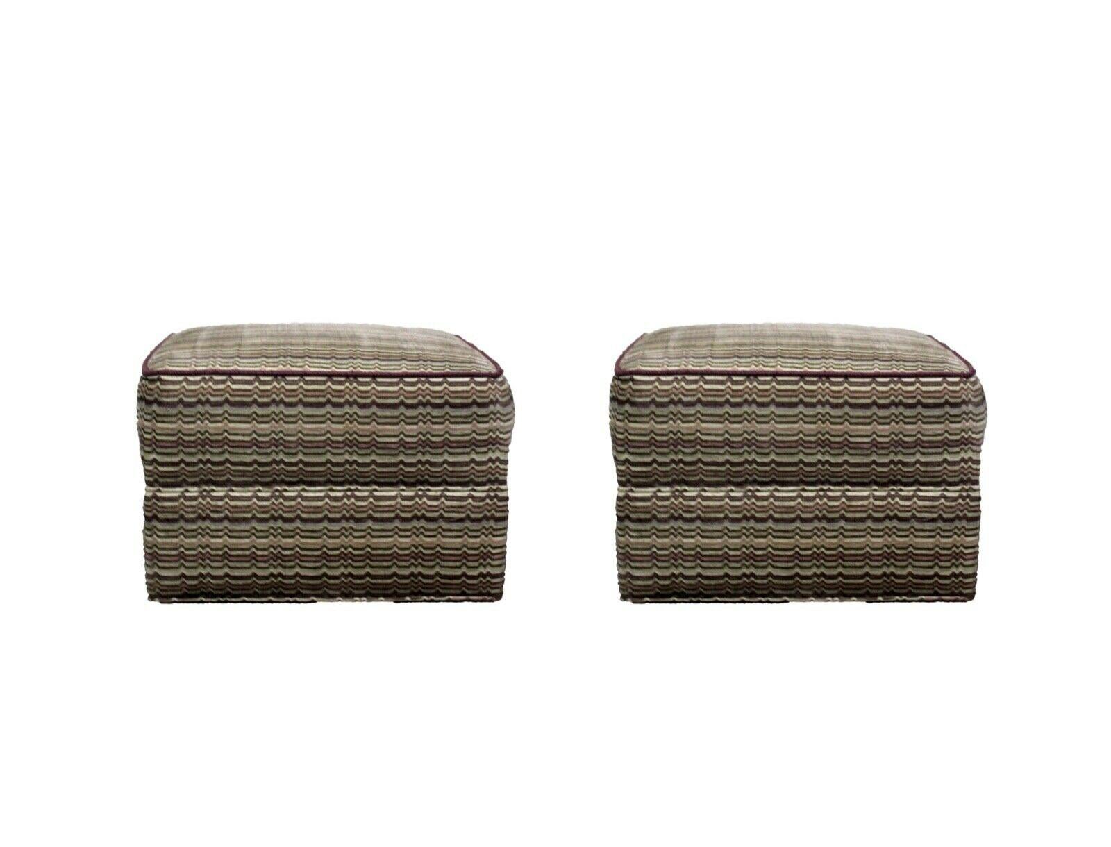For your consideration is this pair of funky fresh Baughman style chevron pattern purple and grey ottomans. Dimensions: 25.5W x 24D x 16.5H.
 