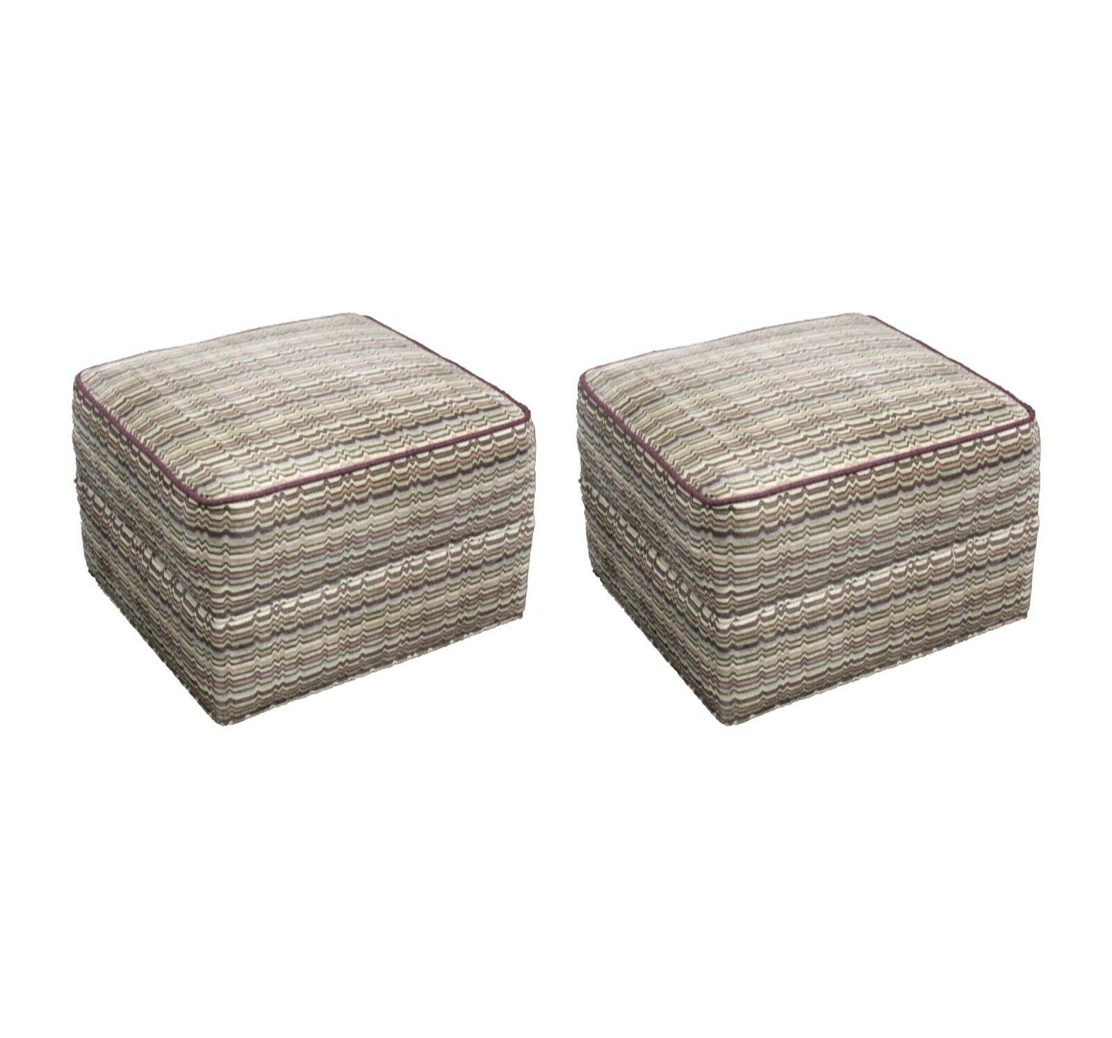 Vintage Pair of Baughman Style Ottomans Stools Poufs Chevron Purple Grey Pattern In Good Condition For Sale In Keego Harbor, MI