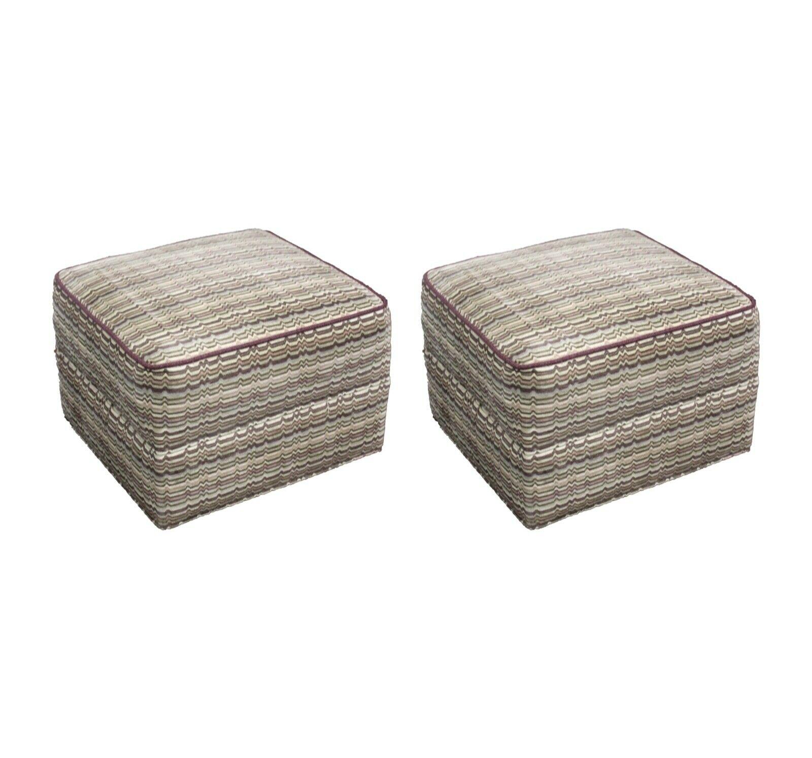 Vintage Pair of Baughman Style Ottomans Stools Poufs Chevron Purple Grey Pattern In Good Condition In Keego Harbor, MI