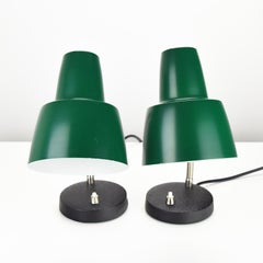 Vintage Pair of Bed Side Table Lamps by Hillebrand 1960s German Green Lacquered