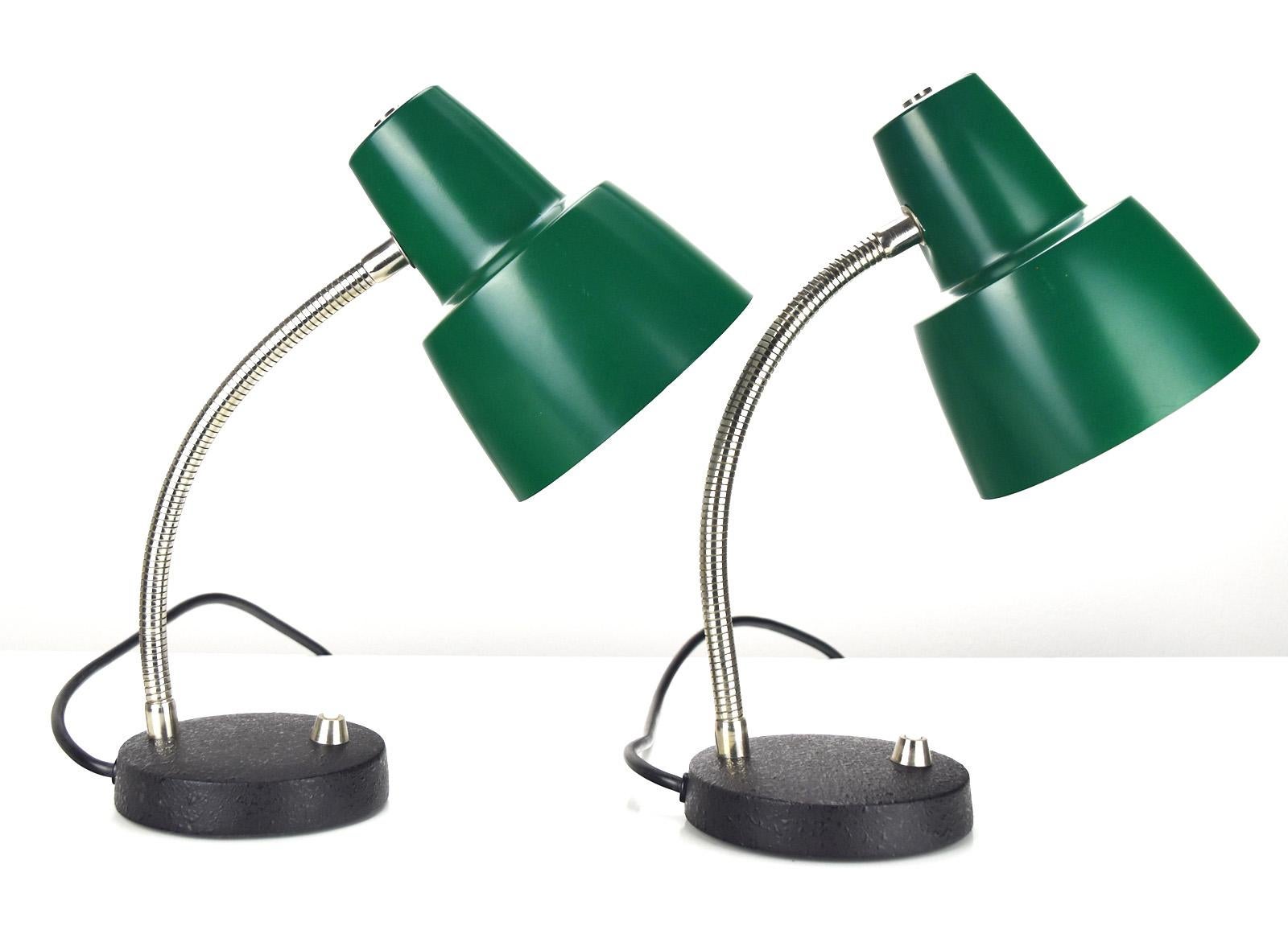 Mid-Century Modern Vintage Pair of Bed Side Table Lamps by Hillebrand 1960s German Green Lacquered For Sale