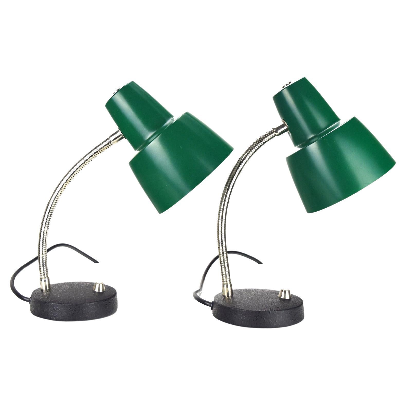 Vintage Pair of Bed Side Table Lamps by Hillebrand 1960s German Green Lacquered
