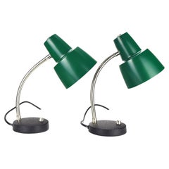 Used Pair of Bed Side Table Lamps by Hillebrand 1960s German Green Lacquered