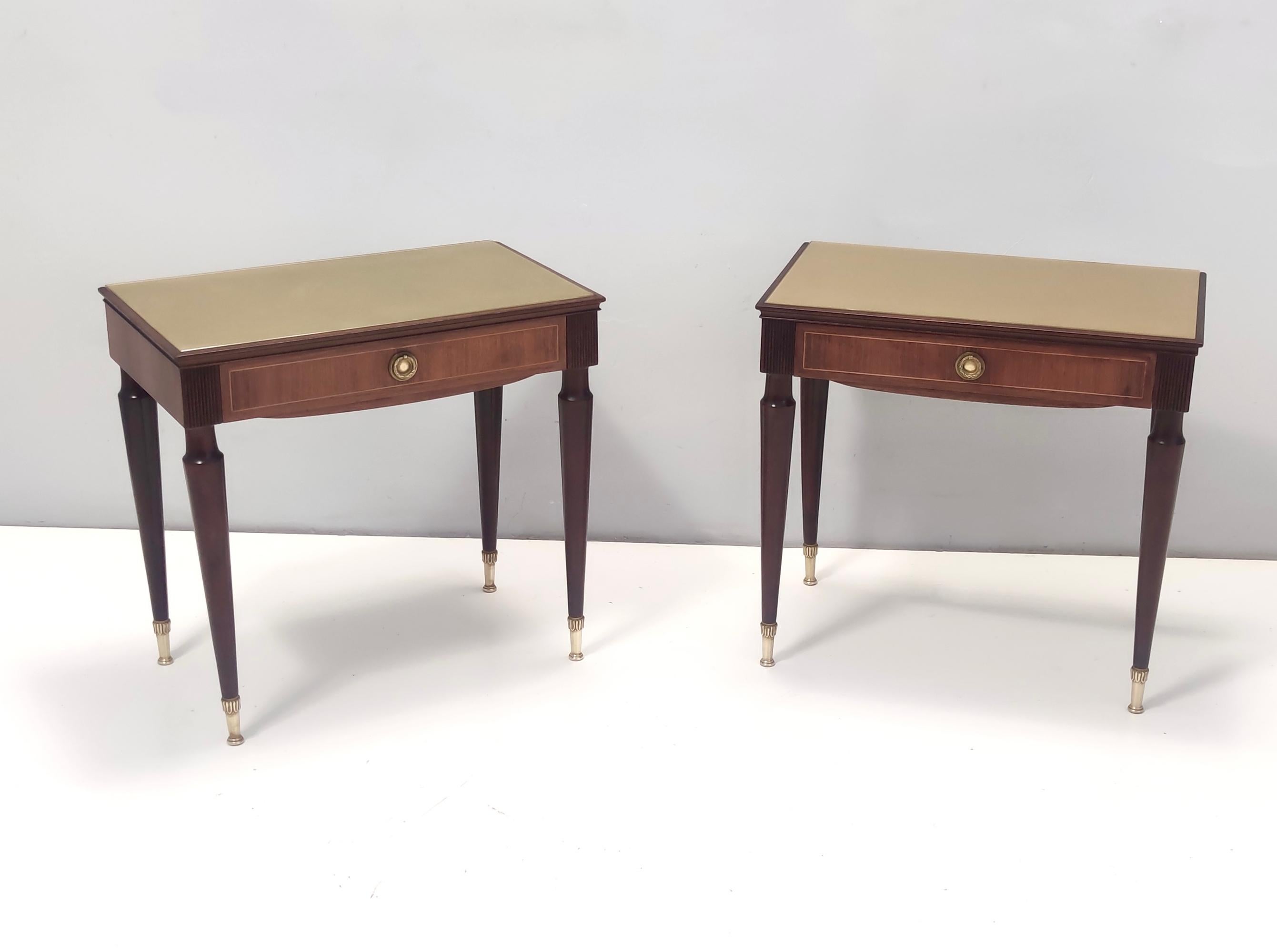 Mid-Century Modern Vintage Pair of Beech and Ebonized Walnut Nightstands by Paolo Buffa, Italy