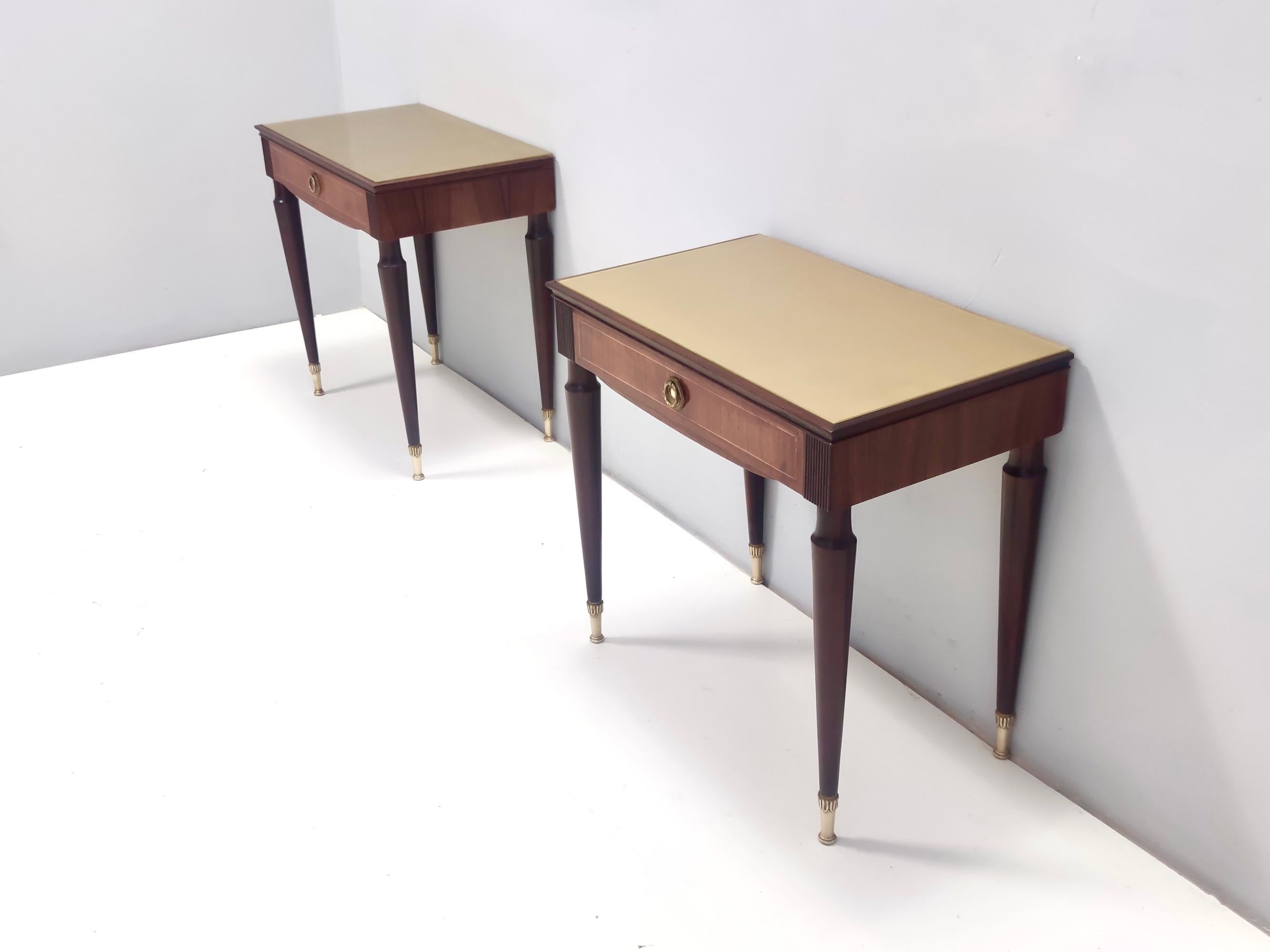 Painted Vintage Pair of Beech and Ebonized Walnut Nightstands by Paolo Buffa, Italy