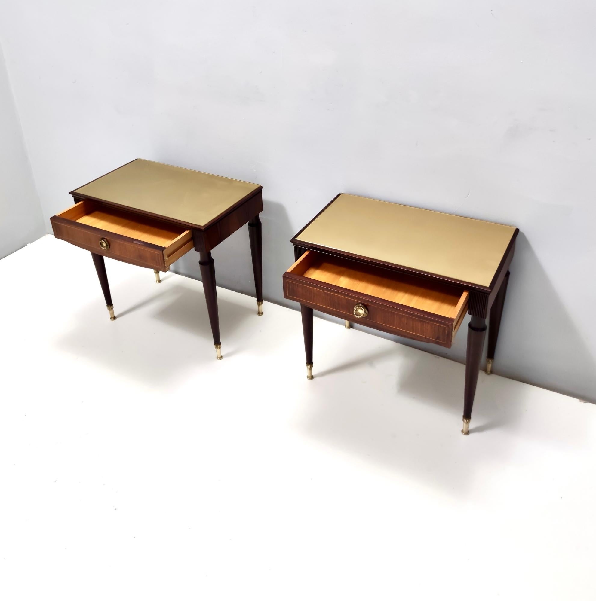 Mid-20th Century Vintage Pair of Beech and Ebonized Walnut Nightstands by Paolo Buffa, Italy