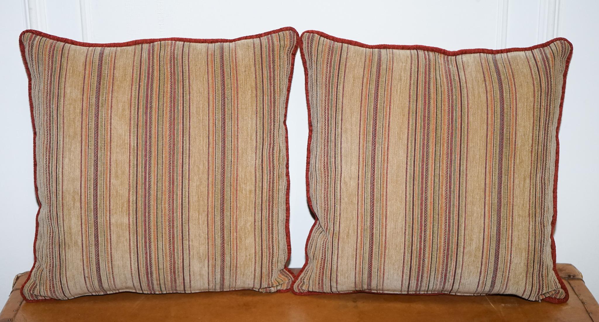 
Antiquités de Londres



Ajoutez une texture et une couleur intemporelles à votre intérieur avec cette élégante paire de coussins réversibles remplis de plumes. L'une des faces présente une chenille classique à rayures multiples dans des tons