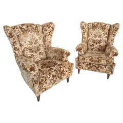 Pareja vintage de sillones reclinables de tela de terciopelo beige, Italia