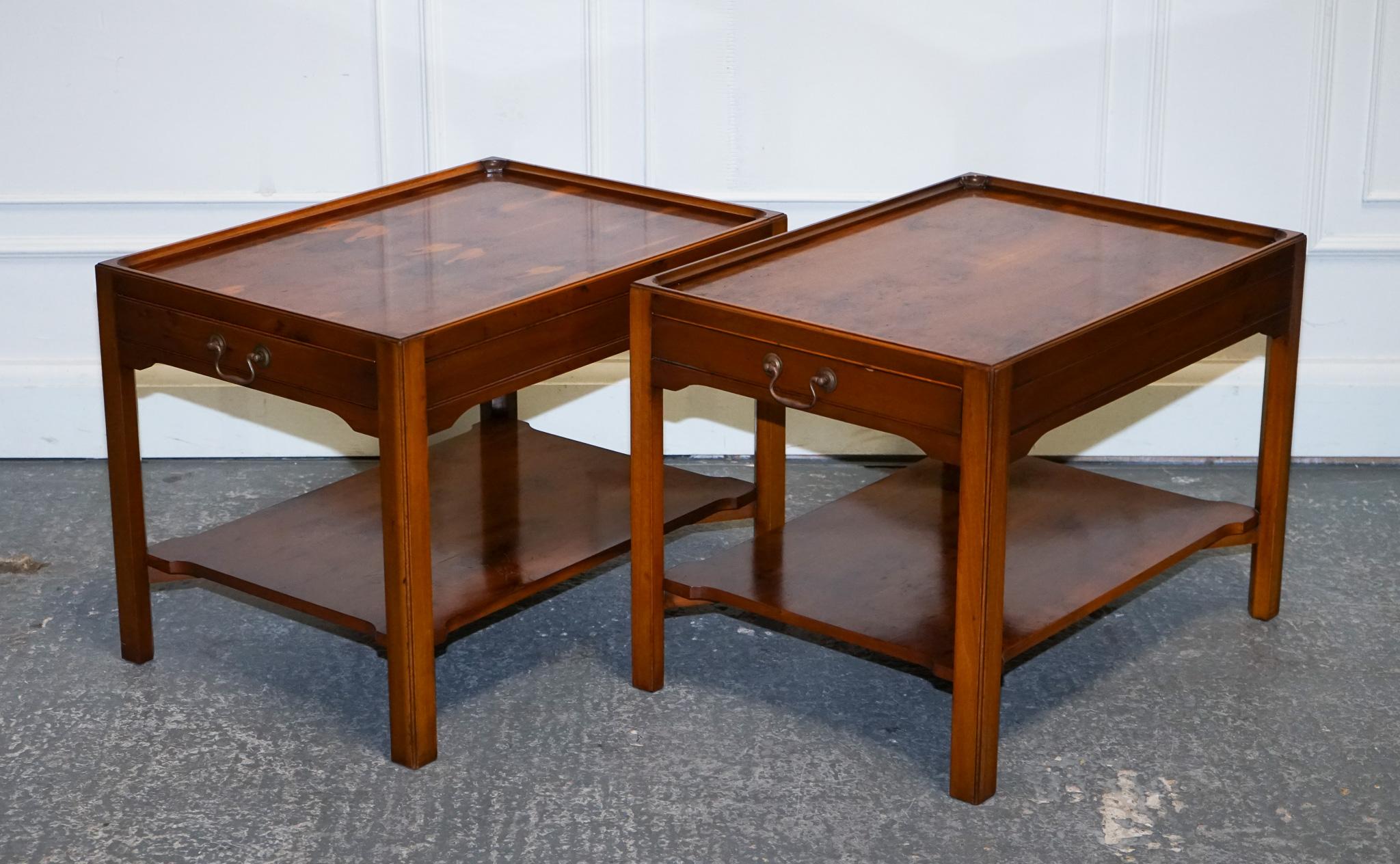 Antiques of London



We are delighted to offer for sale this Lovely Vintage Pair of Bevan Funnell Yew Wood Bed Side Tables.

A solid pair with a long drawer that goes all the way to the back giving you lots of space. The back of the side table has