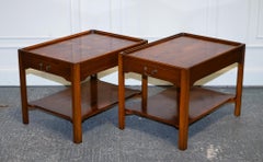 VINTAGE PAIR OF BEVAN FUNNELL YEW WOOD TWO TIERED SIDE LAMP SiDE TABLES