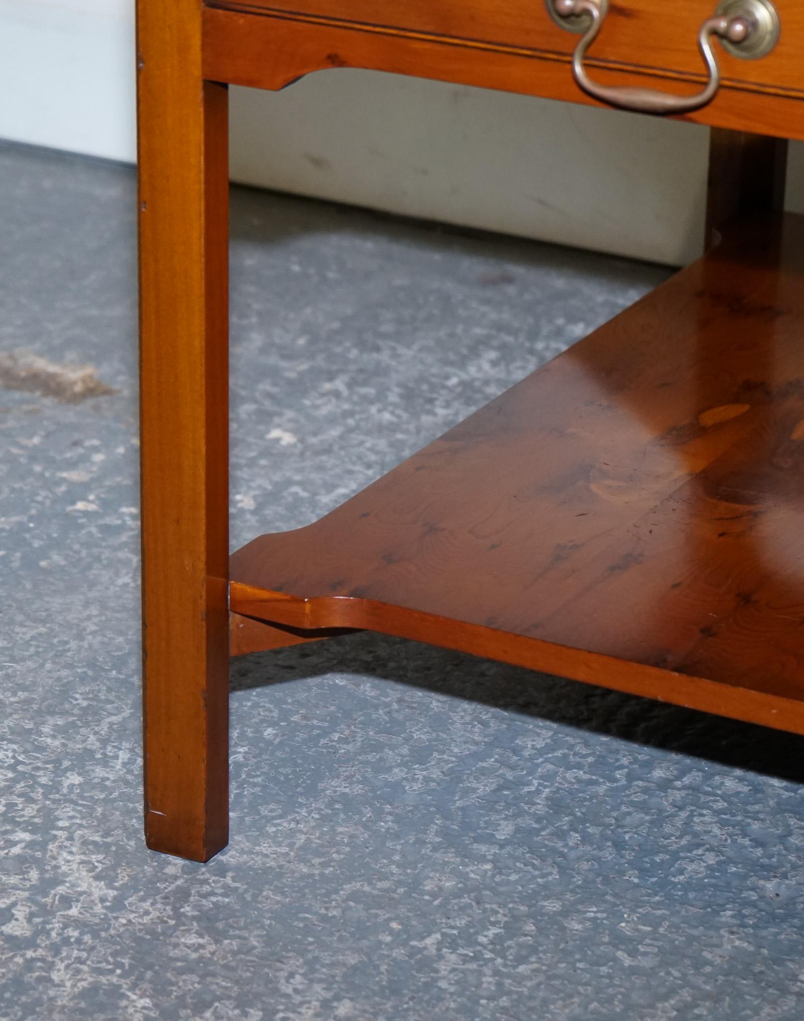 Yew VINTAGE PAIR OF BEVAN FUNNELL YEW WOOD TWO TIERED SIDE LAMP SiDE TABLES For Sale
