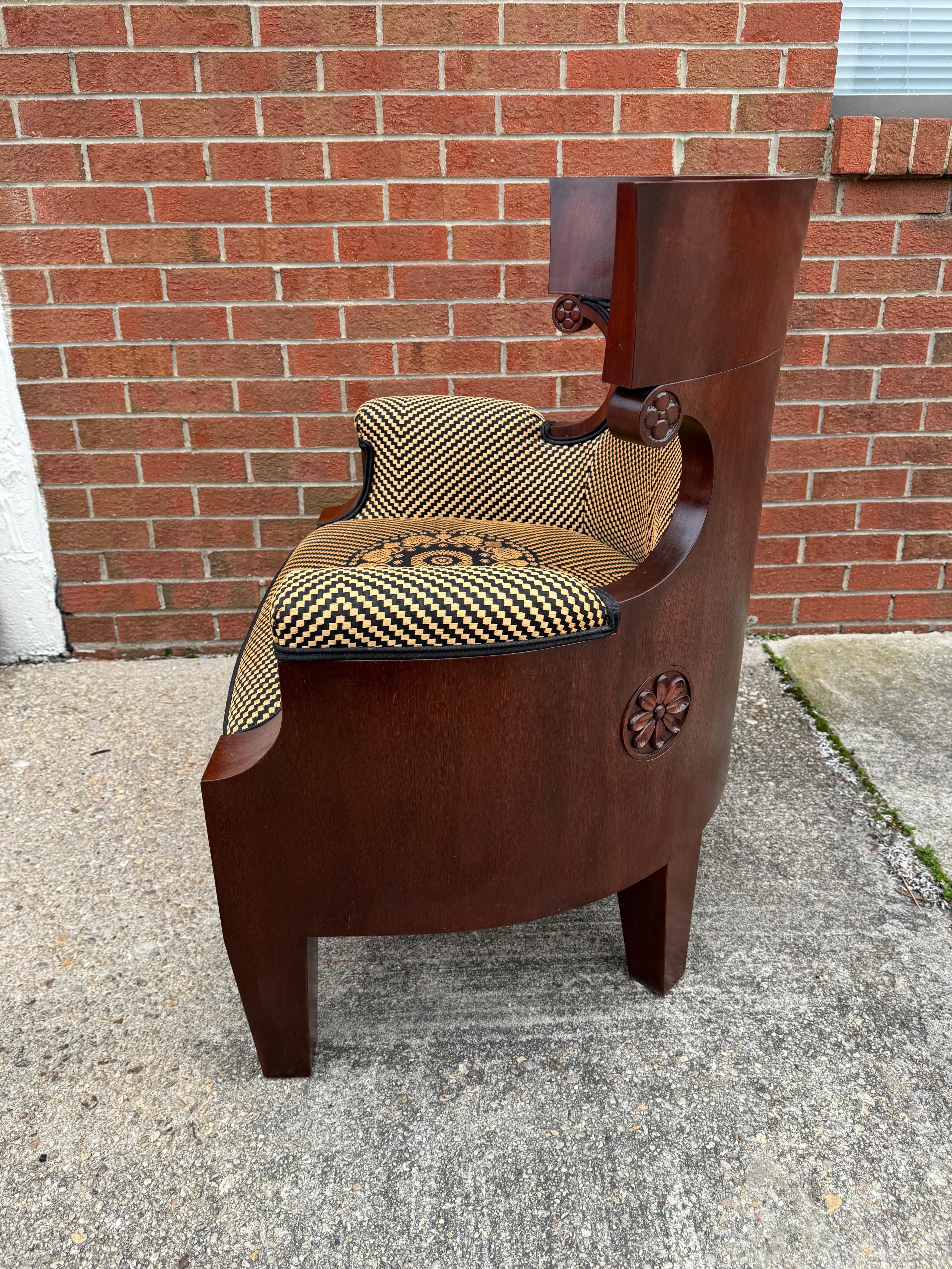 Vintage Pair Of Biedermeier Style Walnut Veneered Gold And Black  Upholstered Be In Good Condition For Sale In Fort Washington, MD