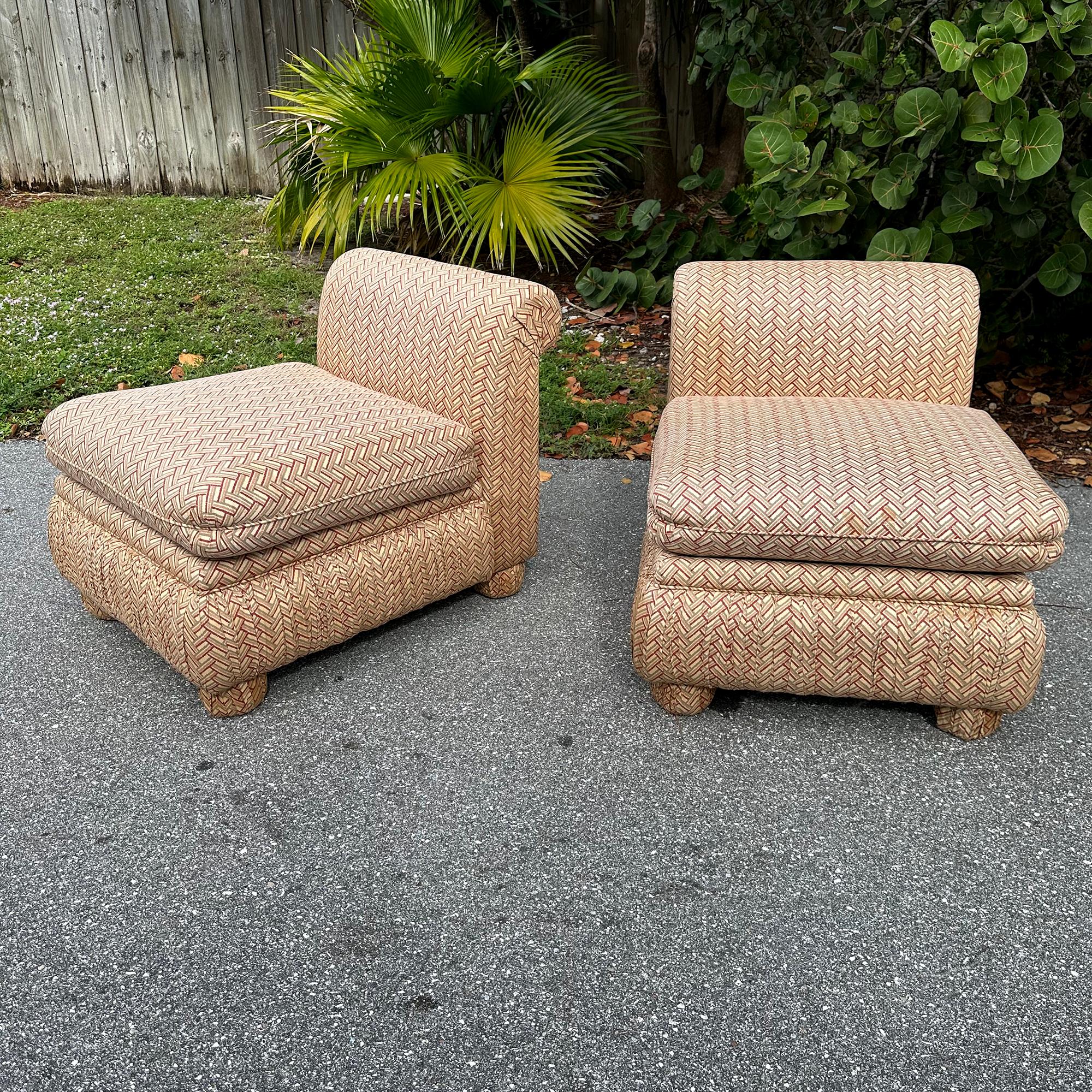 Post-Modern Vintage Pair of Billy Baldwin Style Rollback Slipper Chairs