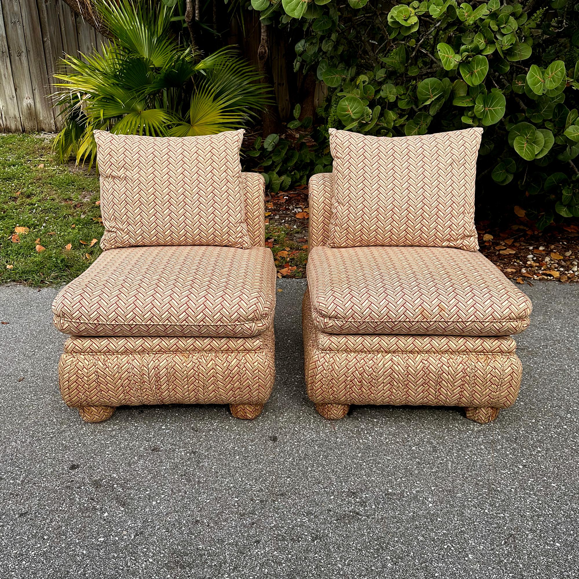 Vintage Pair of Billy Baldwin Style Rollback Slipper Chairs In Good Condition In Lake Worth, FL