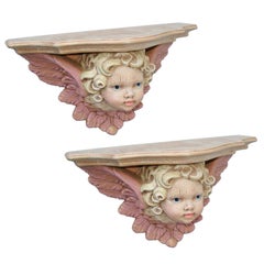 Vintage Pair of Bisque Cherub Consoles Wall Mounted