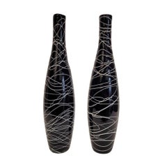 Pair of Black and White Glass Vases 1970 France