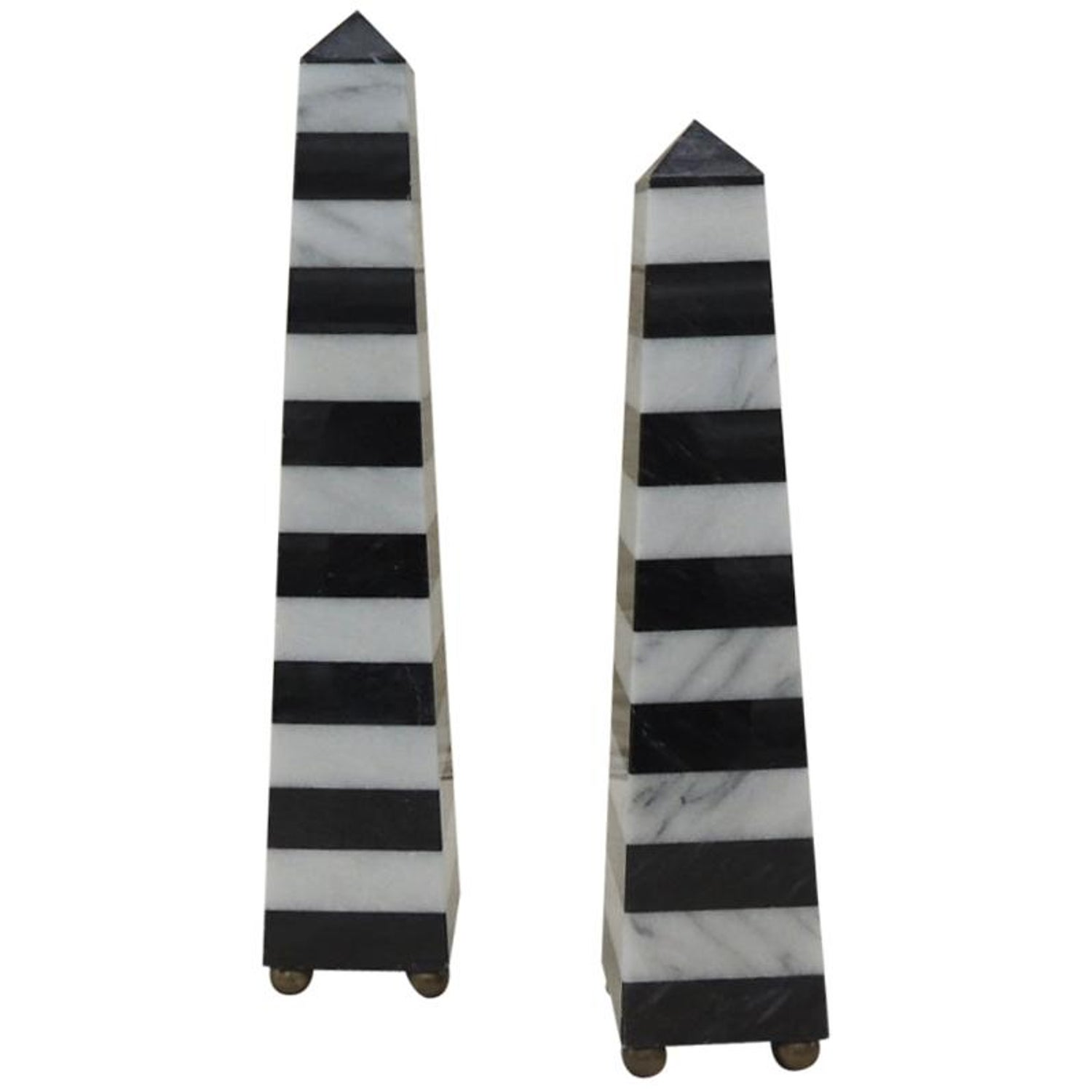 Vintage Pair of Black and White Stripes Marble Obelisks at 1stDibs